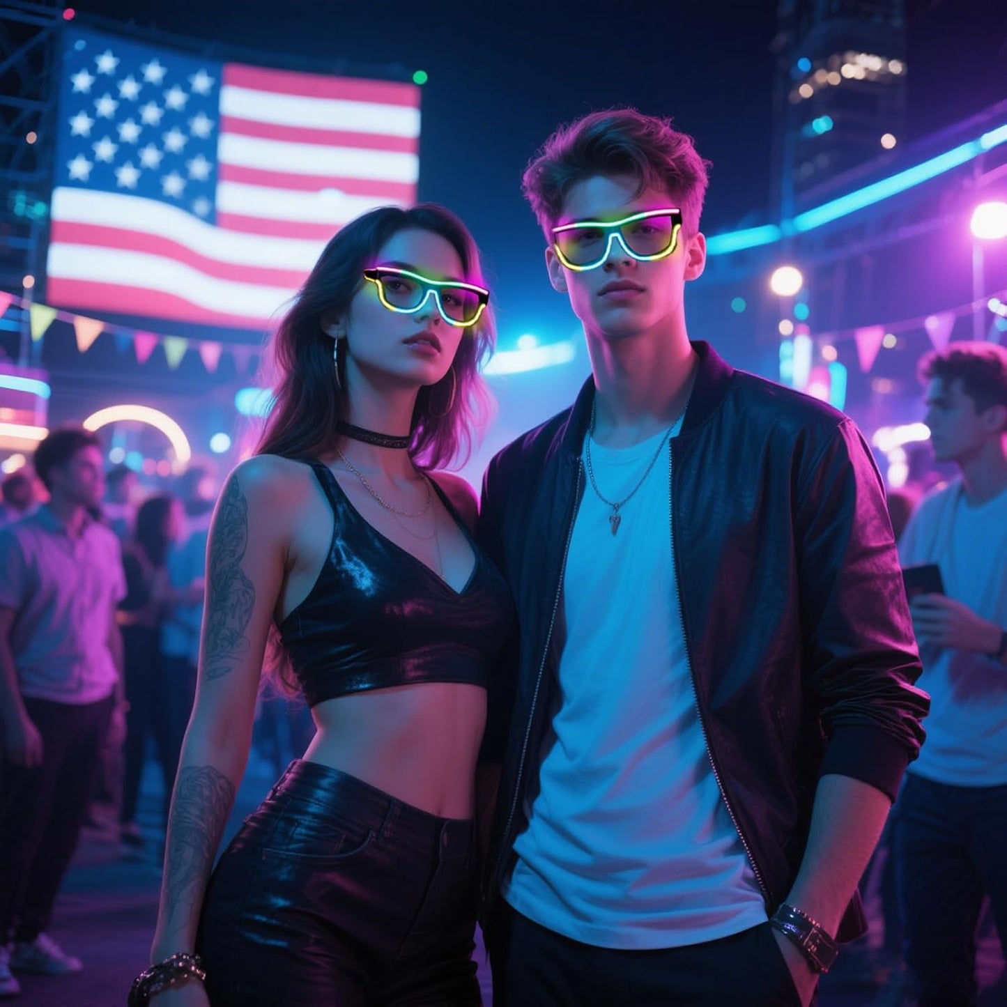 GS GLOWSEEN Led Light Up Glasses USB Type-C Rechargeable, Multi-color Neon Glow Glasses Rave Sunglasses for Men Women Party Outfits,EDM,Halloween,Christmas