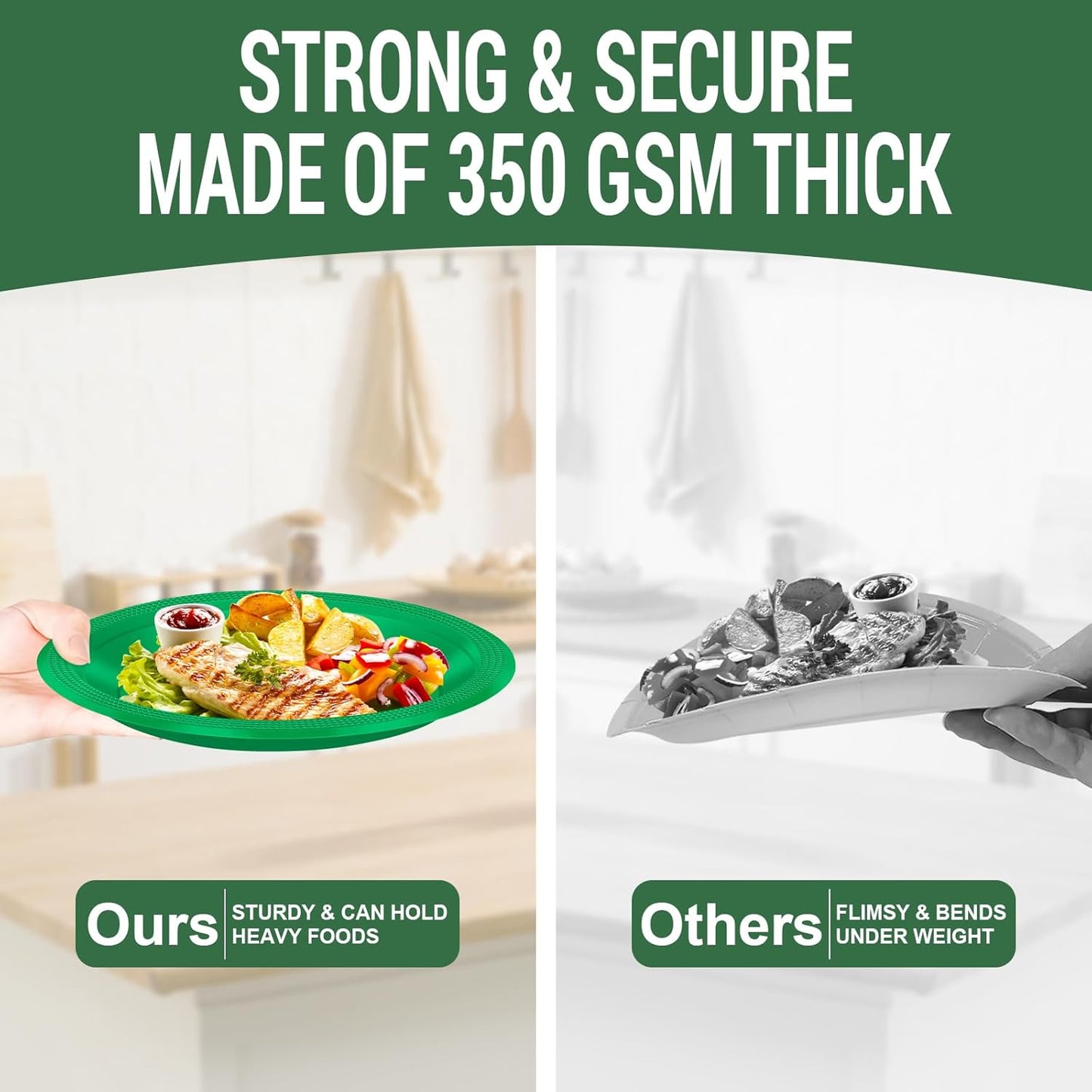 50 Green Plastic Plates For Party, Includes 25-9" & 25-7" Cake Dessert Plastic Dinner Plates Disposable For Party Supplies