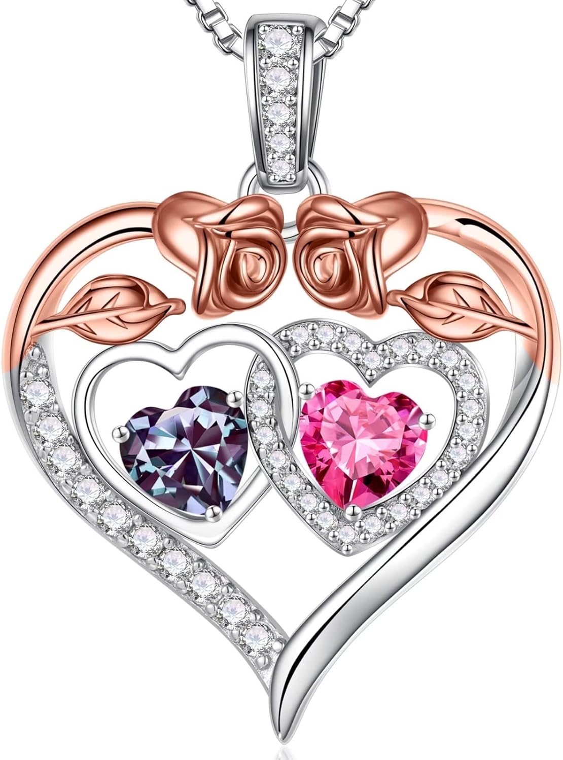 Iefil Double Birthstone Necklace Gifts for Wife Girlfriend Her Women, Birthstone Jewelry Gemstone Valentines Birthday Gifts for Her Women Wife Mom Grandma