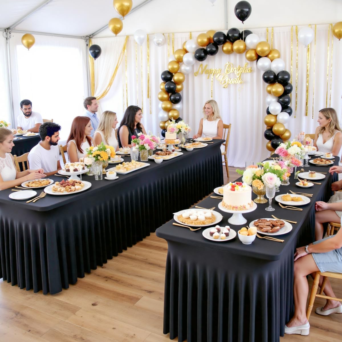 Outpain Black Spandex Table Clothes for 6 Foot Rectangle Tables-12Pack 6FT Spandex Fitted Table Cover, Wrinkle Free Tablecloths with Skirt for Parties, Wedding, Birthday, Banquet, Festival