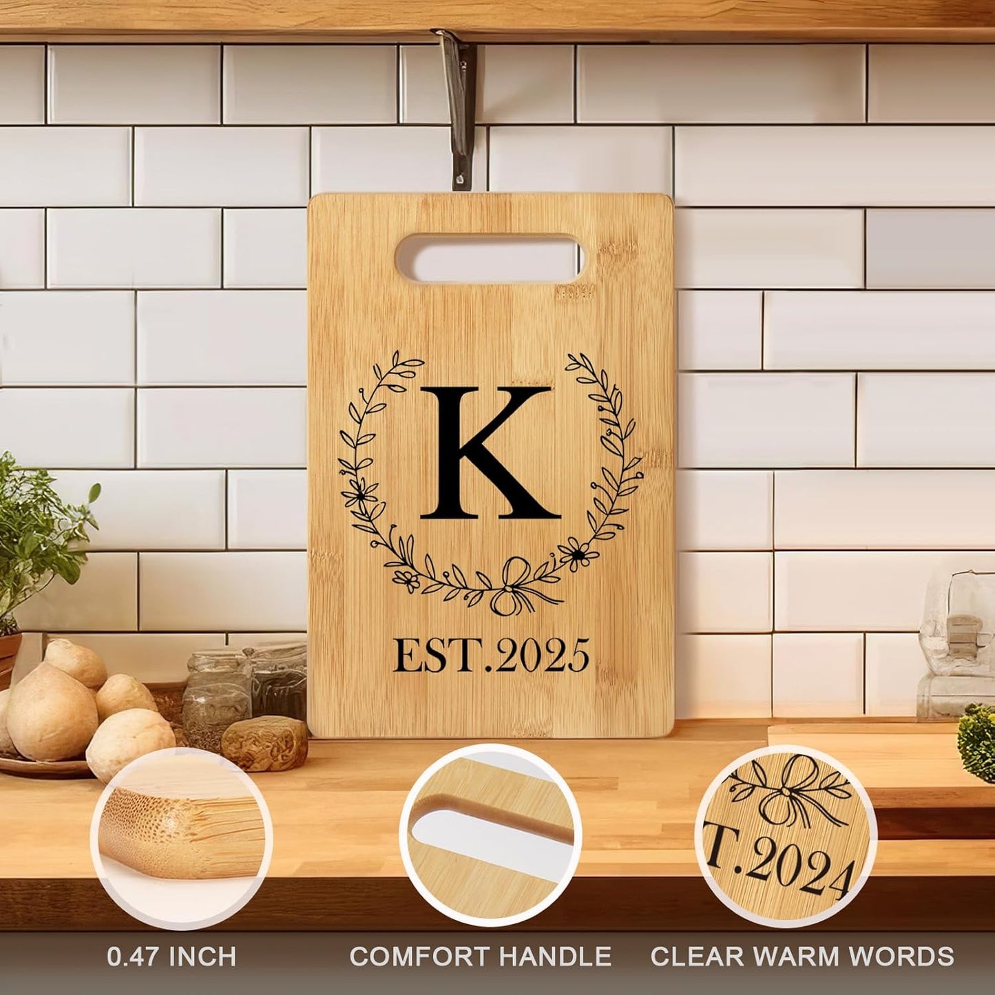 Personalized Cutting Board, Monogrammed Wedding Gift for Couple Newlywed 2025, Initial Birthday Gifts for Women, Gift for Bridal Shower Wedding Shower Engagement Anniversary Housewarming(Letter-K)