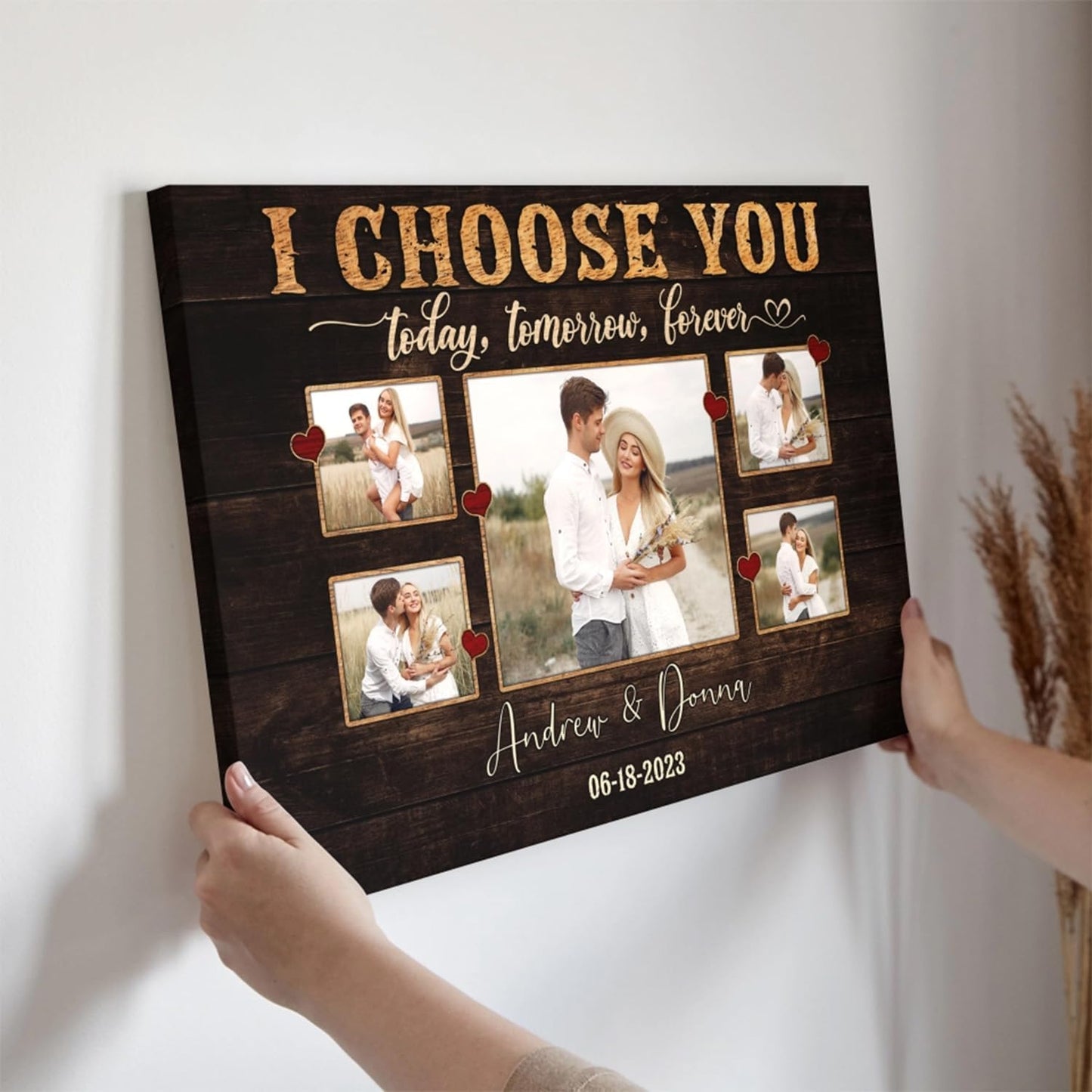 Dem Canvas Personalized Canvas Prints, Custom Photo And Name, I Choose You Forever, Wedding Gifts For Couple Anniversary Valentines Canvas (24x16)
