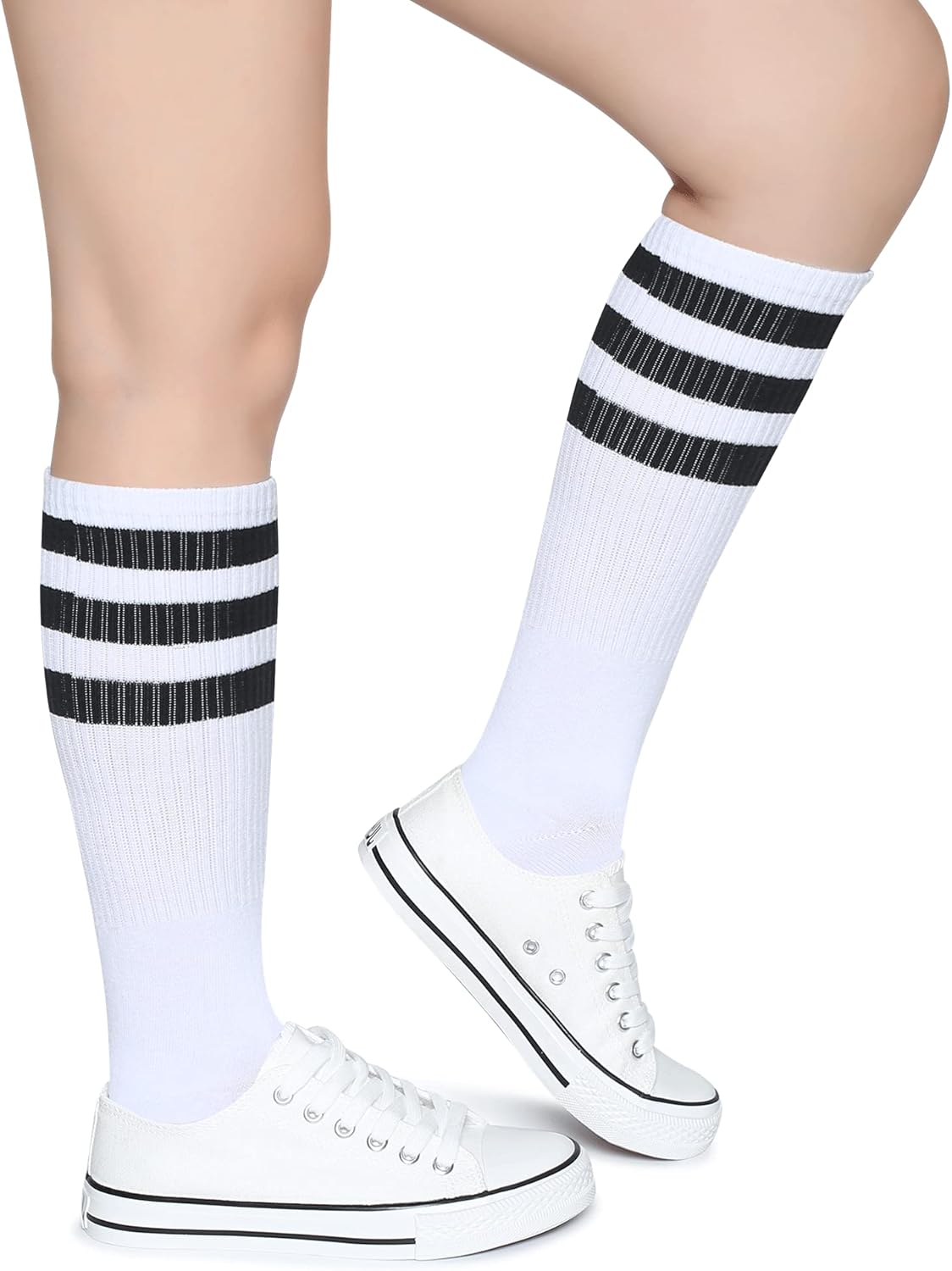 Henwarry Classic Triple Stripes Over the Calf Cotton Retro Tube Socks for Men and Women