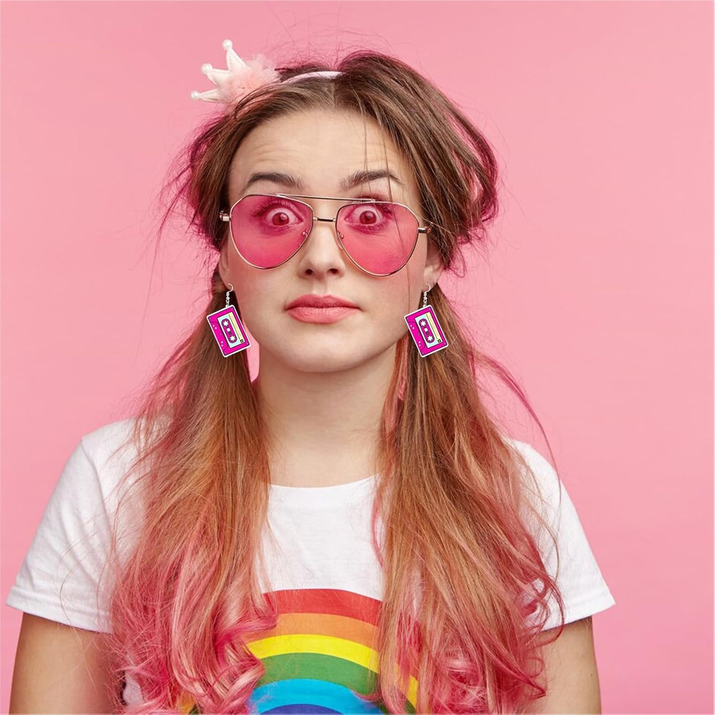 80s 90s Retro Cassette Tape Neon Earrings for Women Acrylic Radio Earring Set for 80s 90s Accessories Cosplay Party Jewelry Gifts