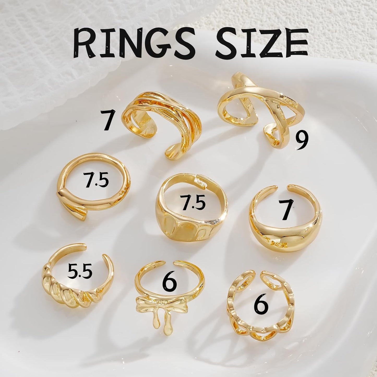 FAXHION 12PCS Gold Stackable Rings Set for Women, 18K Gold Plated Open Stacking Knuckle Ring, Adjustable Chunky Signet Band Statement Ring for Gift