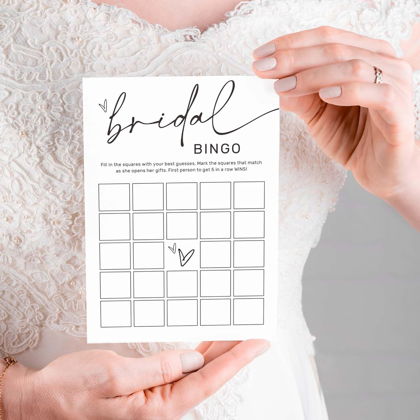 Bridal Shower Bingo, What Will The Bride to Be Receive, 25Pcs Bridal Bingo Game Cards, Engagement Party Games for Guests, Minimalist White Wedding Party Supplies - A18