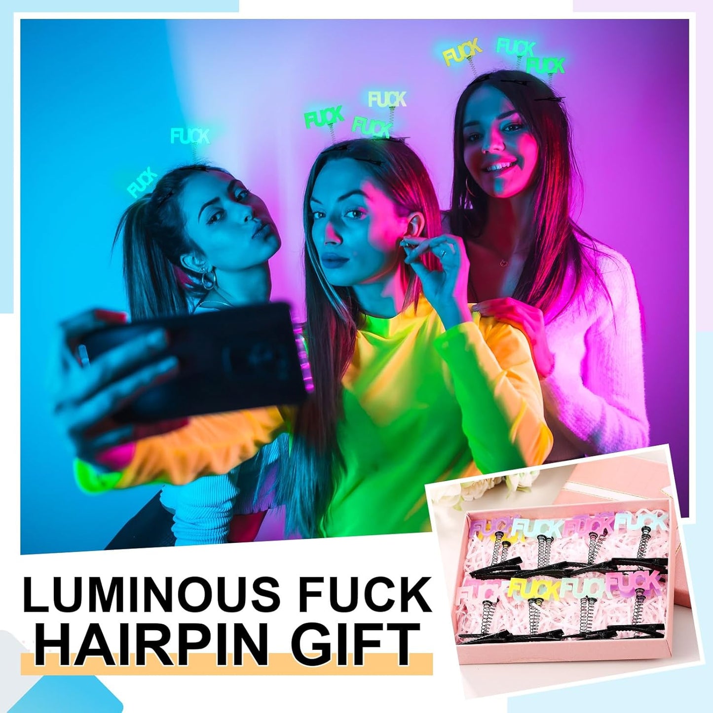 30 Pcs Mini Glow Hair Clips Girls Rave Hair Clips for Women Christmas Music Festival Holiday Party Supplies (Funny)