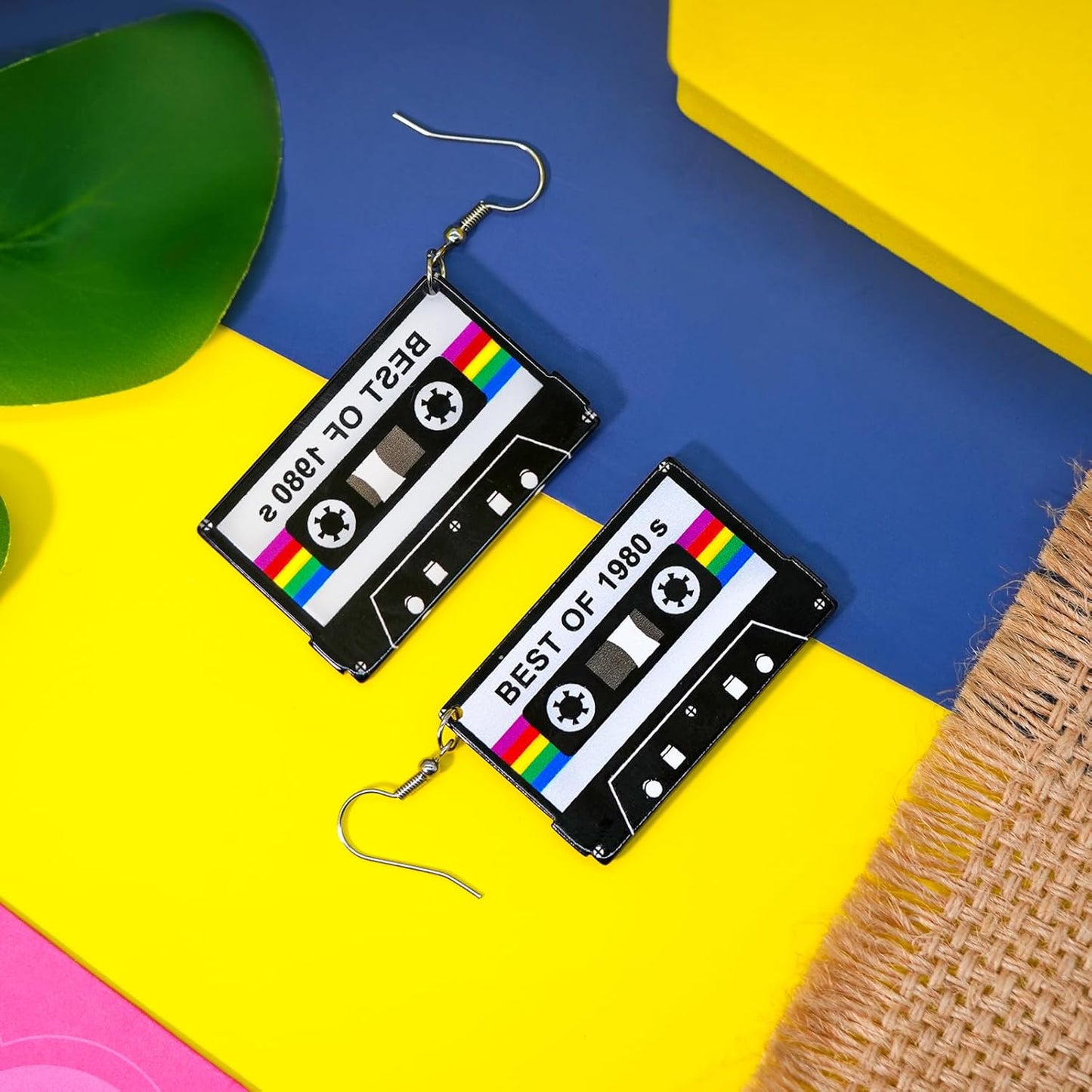 80s 90s Retro Cassette Tape Neon Earrings for Women Acrylic Radio Earring Set for 80s 90s Accessories Cosplay Party Jewelry Gifts