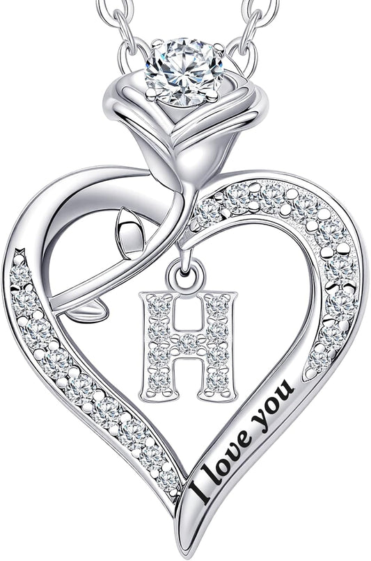 Rose Heart Pendant Necklace Gifts for Wife, Engraved 'I love you' Gift for Wife Girlfriend, Anniversary Birthday Eternity Jewelry Present for Women, Moissanite Necklace Gift for Her