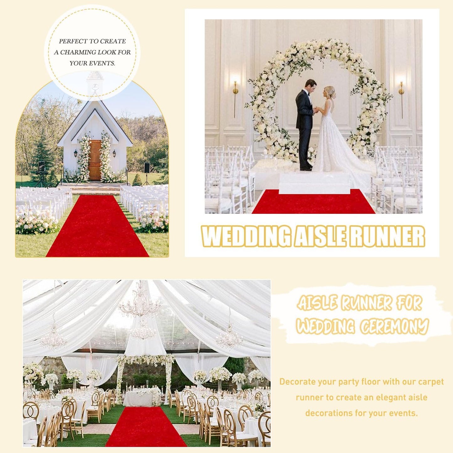 FUHSY Red Carpet Aisle Runner for Wedding Ceremony 4ft x 30ft Velvet Wedding Aisle Runners Party Runner Rug Wedding Runner Aisle Outside Aisle Runners for Weddings Bridal Shower Red Aisle Decorations