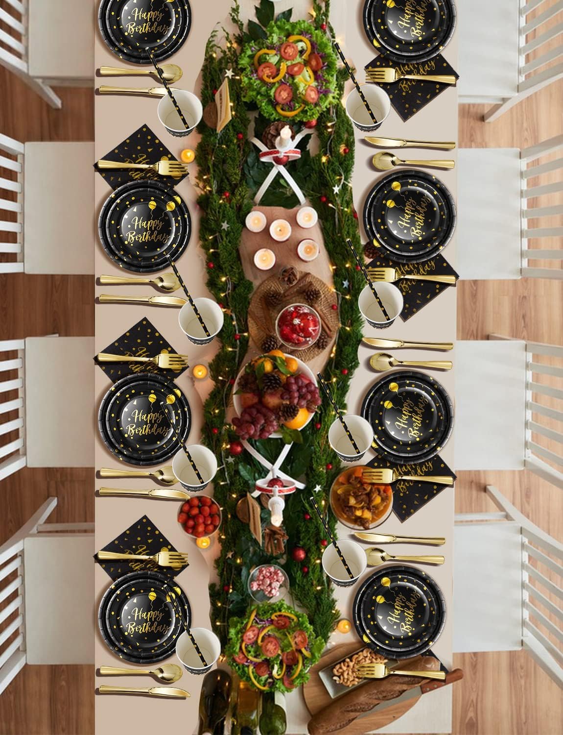 Birthday Party Tableware, 161 Pieces Black Gold Party Supplies, Party Dinnerware Sets Include Paper Plates Napkins Cups Silverware, for Shower Engagement Parties Decoration -20 Serves