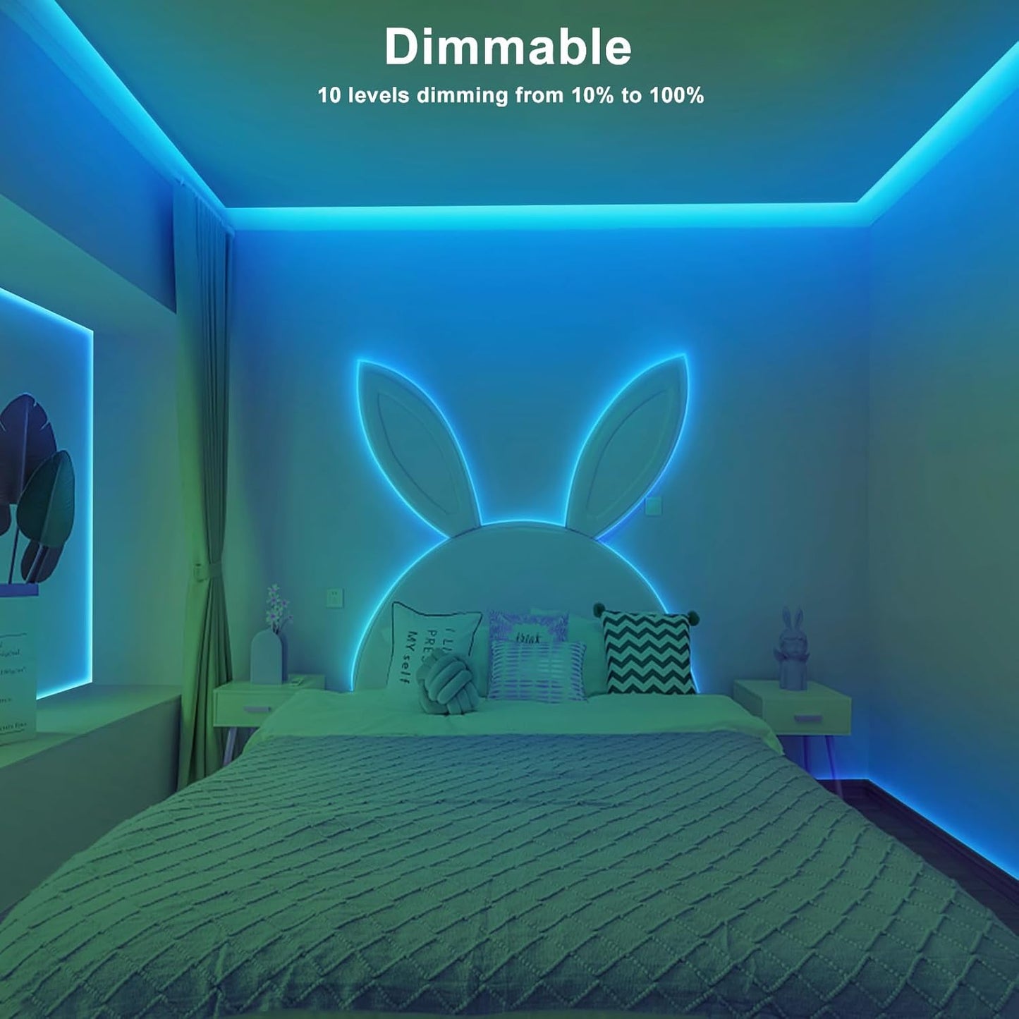 16.4ft Ice Blue COB Led Strip Lights with RF Remote, Dimmable Bright Adhesive Indoor Led COB Light Strip for Cabinet, Painting, Room, Bed