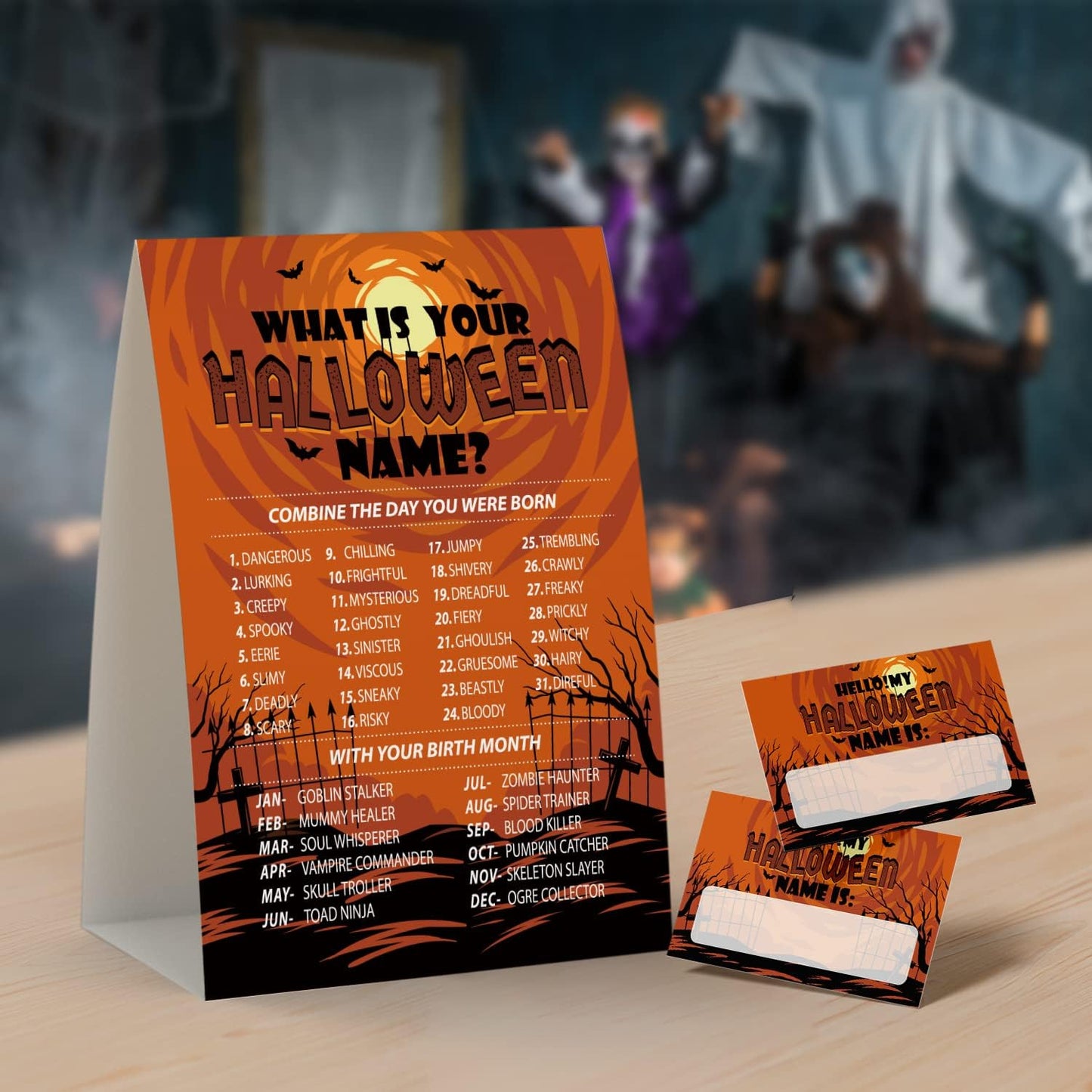 What's Your Halloween Name Game, Halloween Party Games, 50 Name Tag Stickers and One Sign, Birthday Party Games, Baby Shower Games - G041