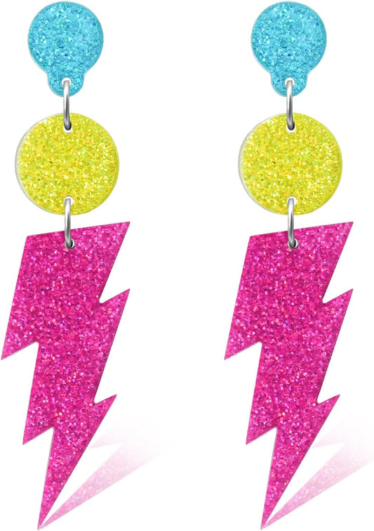 80s Neon Earrings for Women Acrylic Lightning Bolt Drop Earrings Retro 80s 90s Glow Party Accessories Neon Jewelry for Halloween Costume Outfit