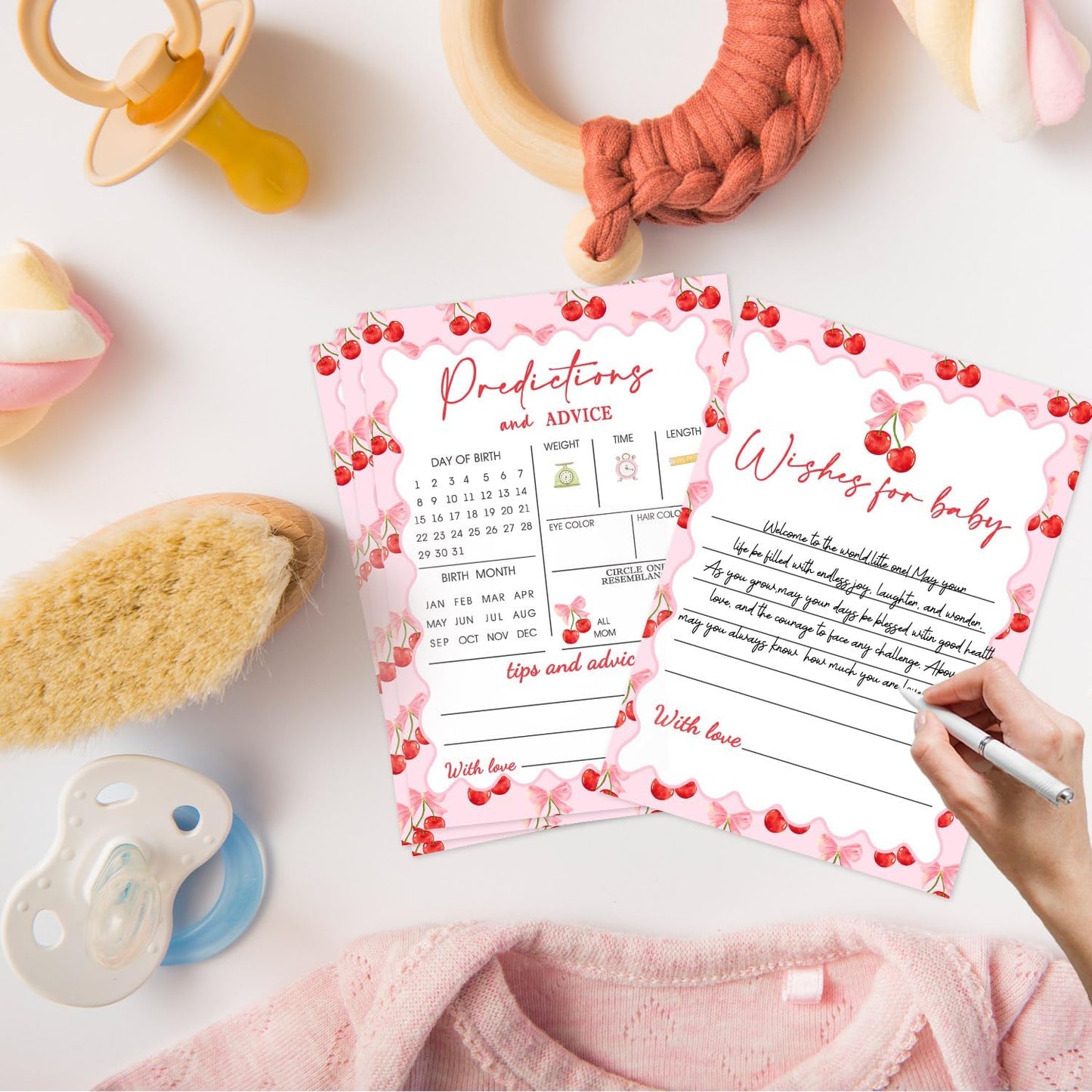 30 Pcs Cherry Baby Shower Games, Baby Predictions & Advice Cards for Baby Shower Game Activity, Cute Cherry Wishes Cards, Memorial Advice for New Parents to Be, Wishes Game Card for Baby Party Decor