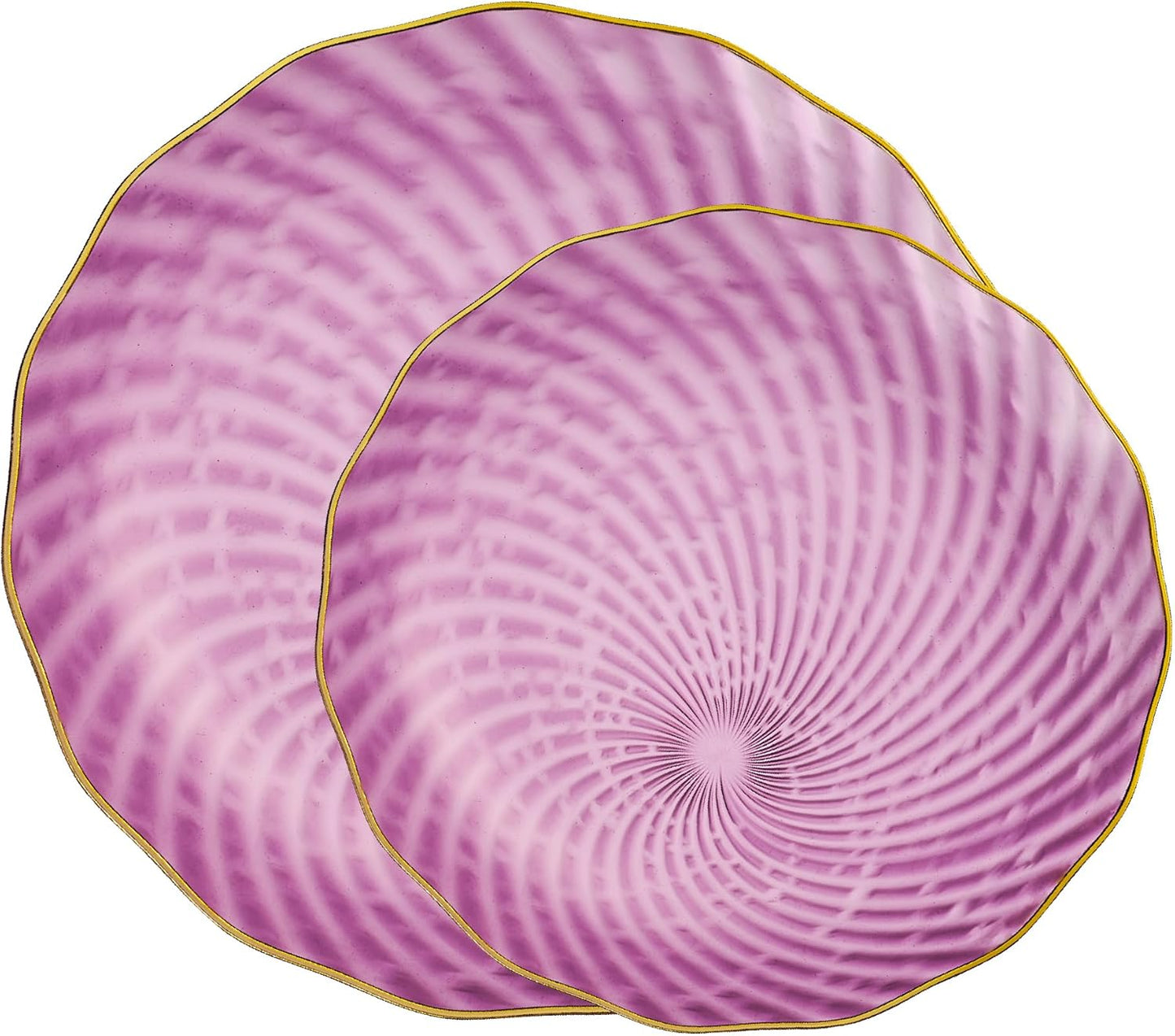 PLASTICPRO 120 Pack Plastic Plates Set of 60-10 inch Plates and 60-7 inch Plates, Elegant Clear Purple Spiral and Gold Rim Disposable Fancy Plates Premium Heavyweight