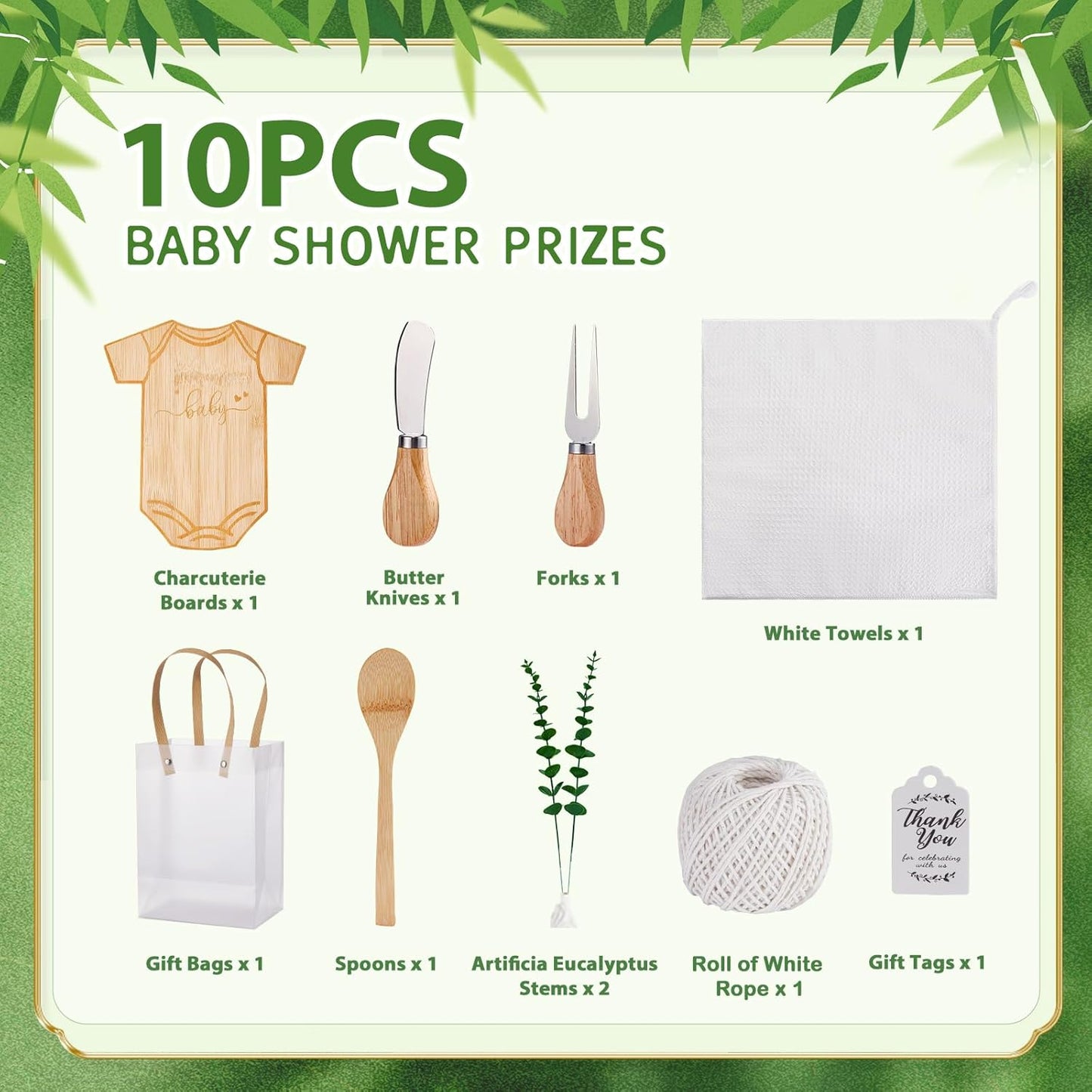 Baby Shower Prizes for Game Winners Bodysuit Shaped Cheese Board Gift with Spoons Butter Spreaders Gift Bags Kitchen Towels Bridal Shower Party Favors for Guests (Bodysuit Shaped, 1 Set)