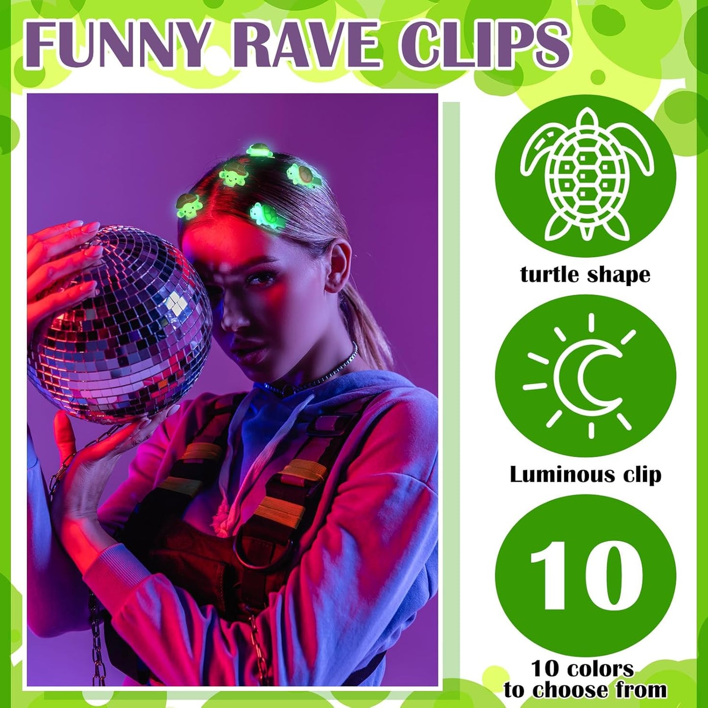 30 Pcs Mini Glow Hair Clips Girls Rave Hair Clips for Women Christmas Music Festival Holiday Party Supplies (Turtle)