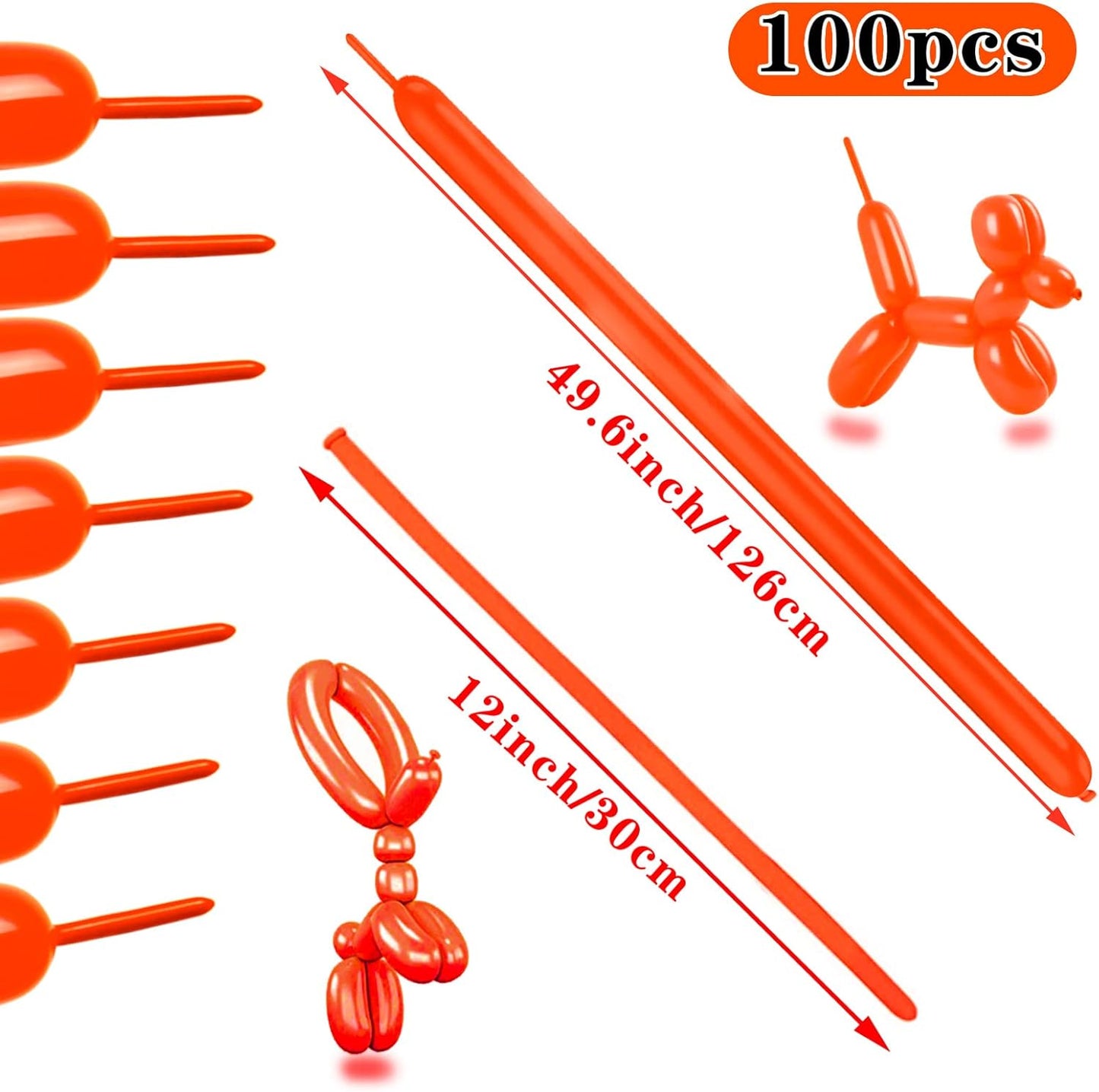 260 Long Balloons 100 Pack Orange Twisting Animal Balloons Thickening Latex Modeling Long Magic Balloons for Animal Model Weddings Birthdays Festival Party Decorations