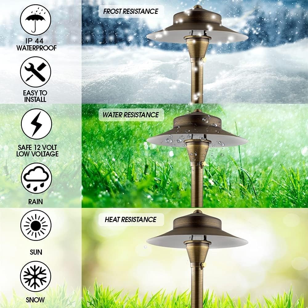 LED Low Voltage Pathway Lights 120- Solid Brass Outdoor Landscape Lights for Garden Pathway & Driveway Outdoor Lighting, 12V Landscape Lighting with Ground Stake & G4 LED Bulb (1 Pack Wide Top 8-1/2")