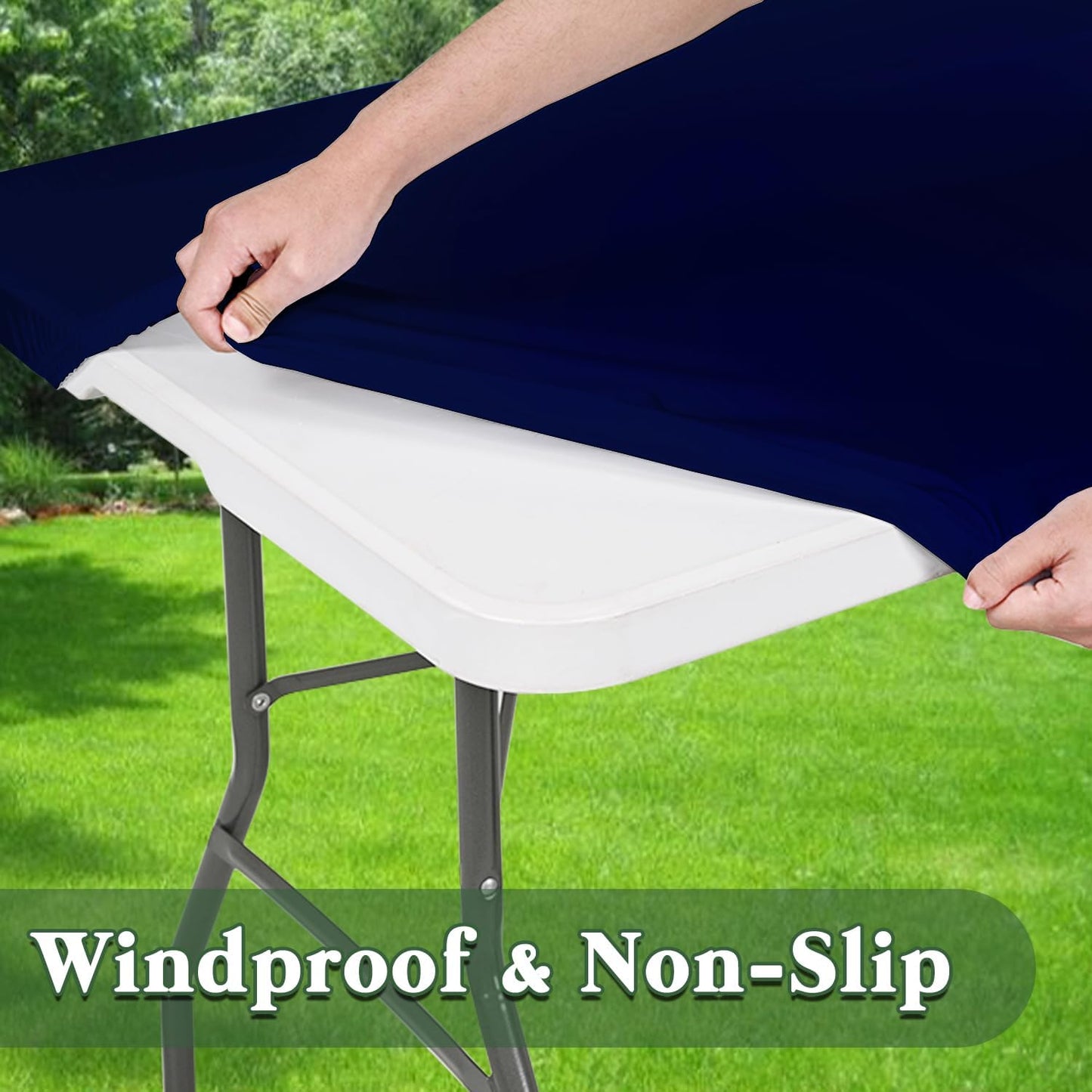 8 Foot Picnic Table Cover Fitted Elastic Tablecloth for Rectangle Tables 10 Pack Waterproof Stretch Washable Folding Indoor Outdoor Spandex Table Cloth Parties Banquet Camping (Navy Blue,30" x 96")