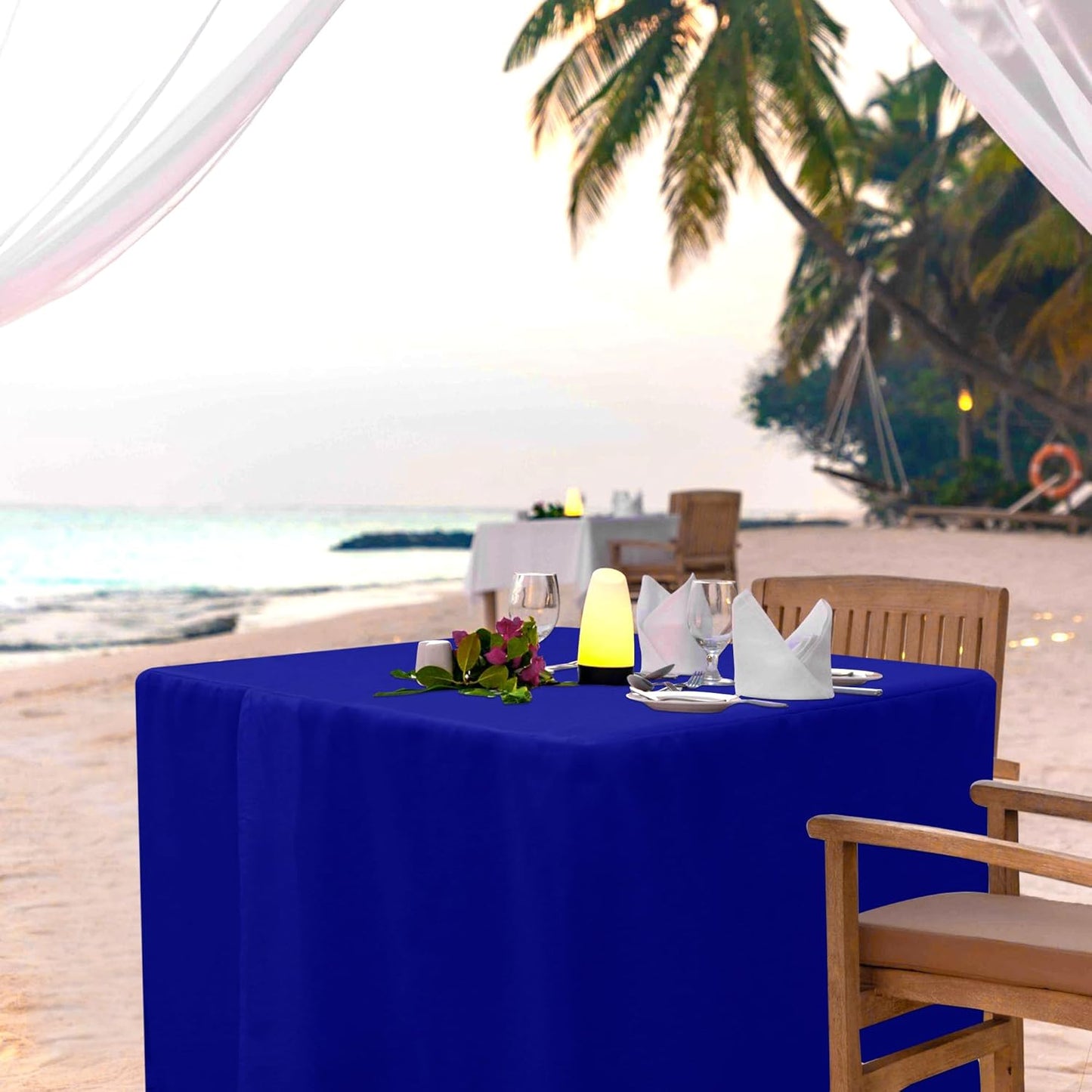 HolidayIdeas 2 Pack Square Fitted Table Covers - 34 x 34 Inch -Card Table Clothes Washable Tablecloth Protectors for Parties, Holiday Dinner, Trade Show, Vendor Stand, Royal Blue