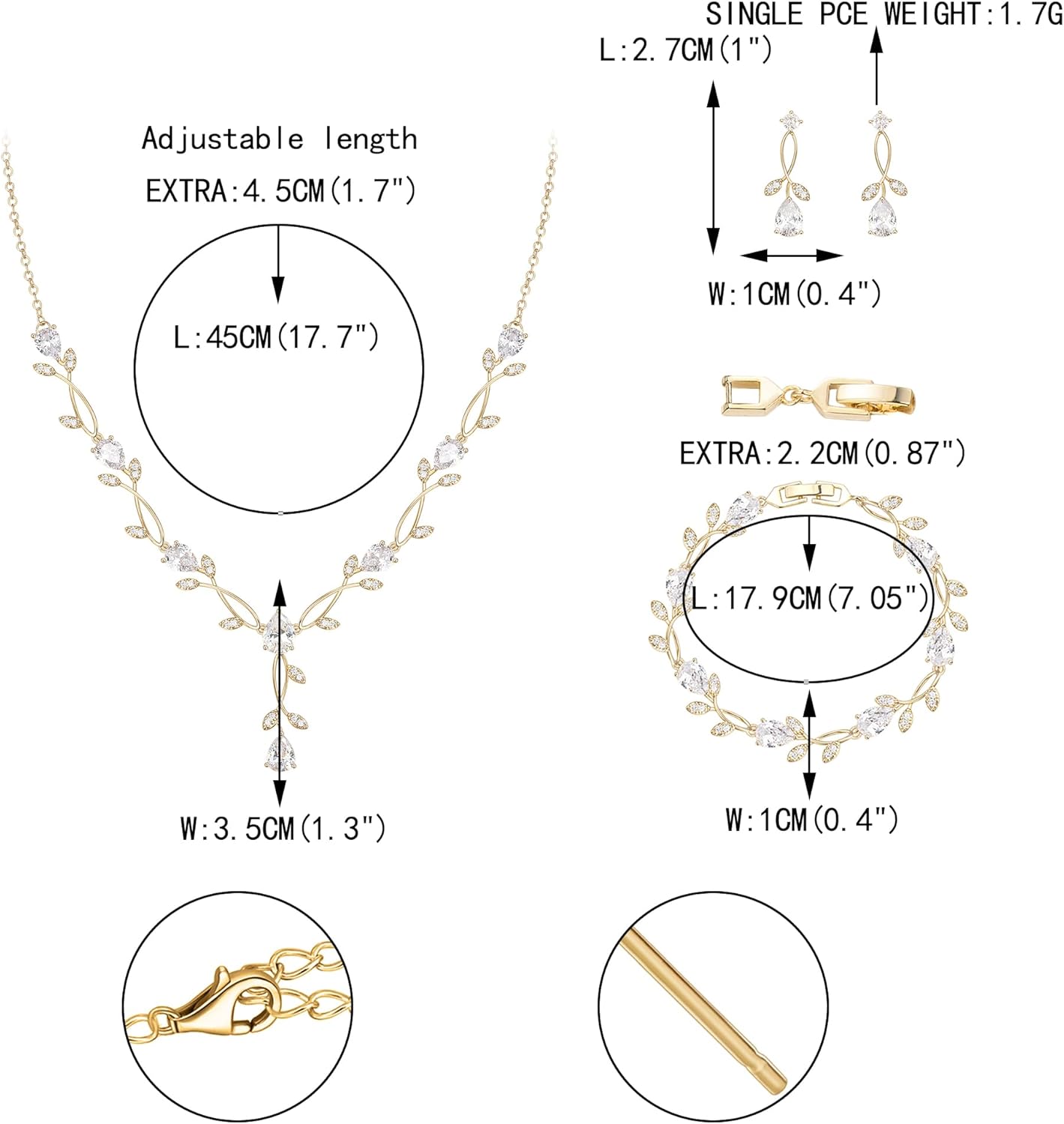 EVER FAITH Bridal Cubic Zirconia Jewelry Sets for Women, White Simulated Pearl Leaf Vine Pendant Wedding Party Necklace Earrings Set for Bridesmaid Bride