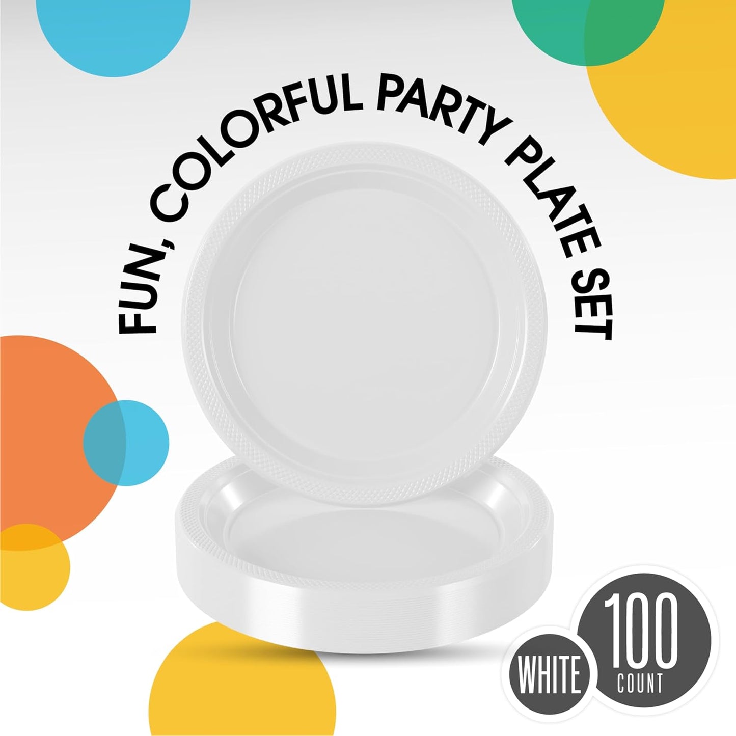 Exquisite Party Solids White Plastic Plates For Party 10" White Disposable Plates Heavy Duty 100 Pcs Plastic Dinnerware Sets Heavy Duty 350 GSM Disposable Dinnerware Set