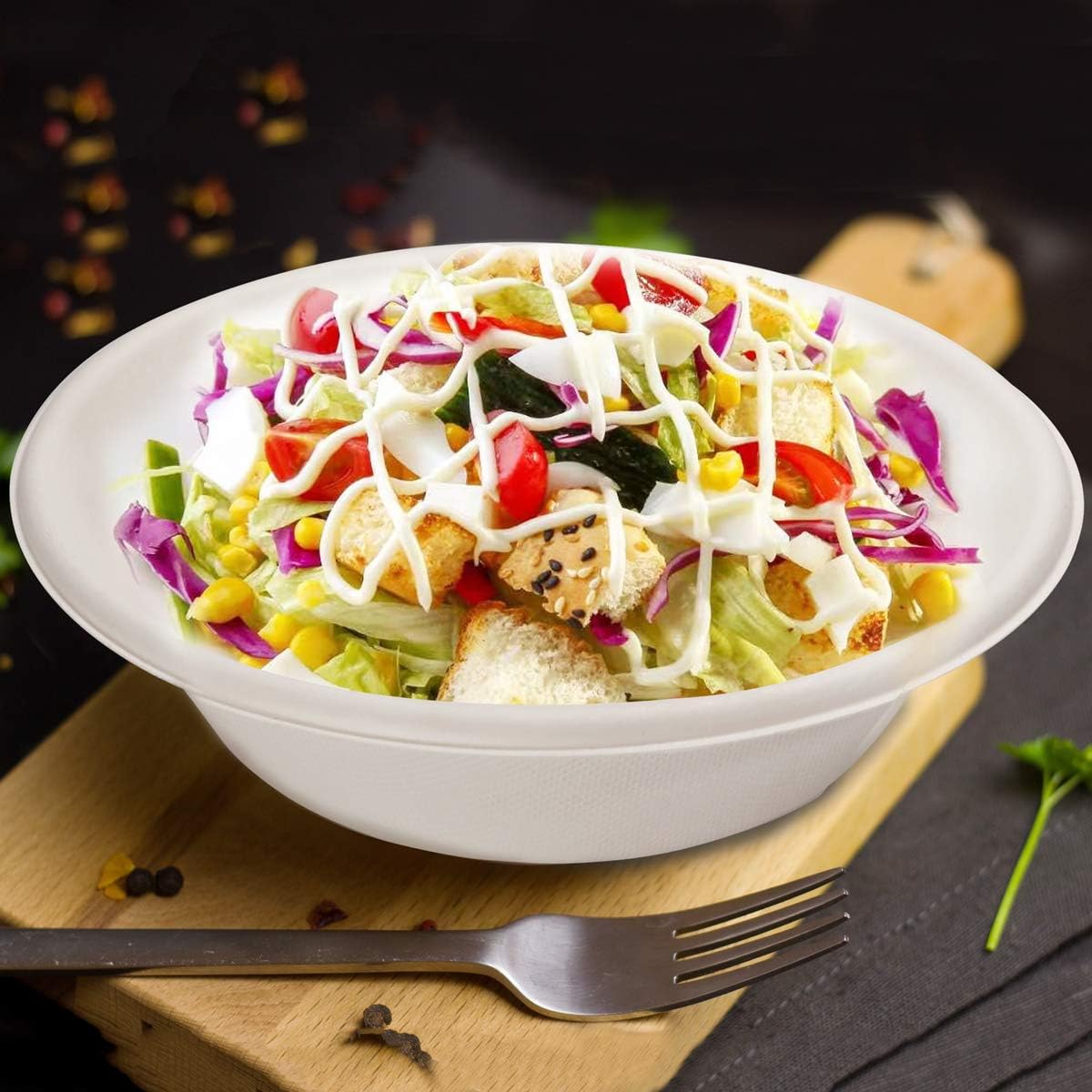 Nervure 120PCS Biodegradable Paper Bowls - 30OZ Compostable Bowls Heavy Duty Nature-Made by 100% Sugar Cane Fibers, Microwave Hot Food Safe