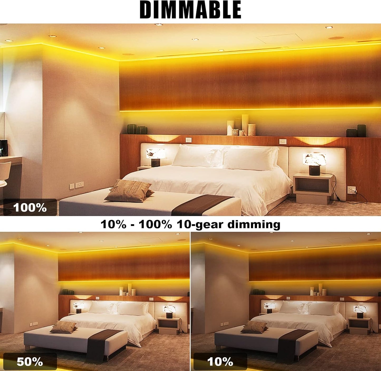 Orange Color COB Led Strip Lights with RF Remote, 16.4ft 2000K Dimmable Bright Dotless Yellow Led Light Strip, Adhesive Indoor Gold Yellow Led Lights for Cabinet, Living Room