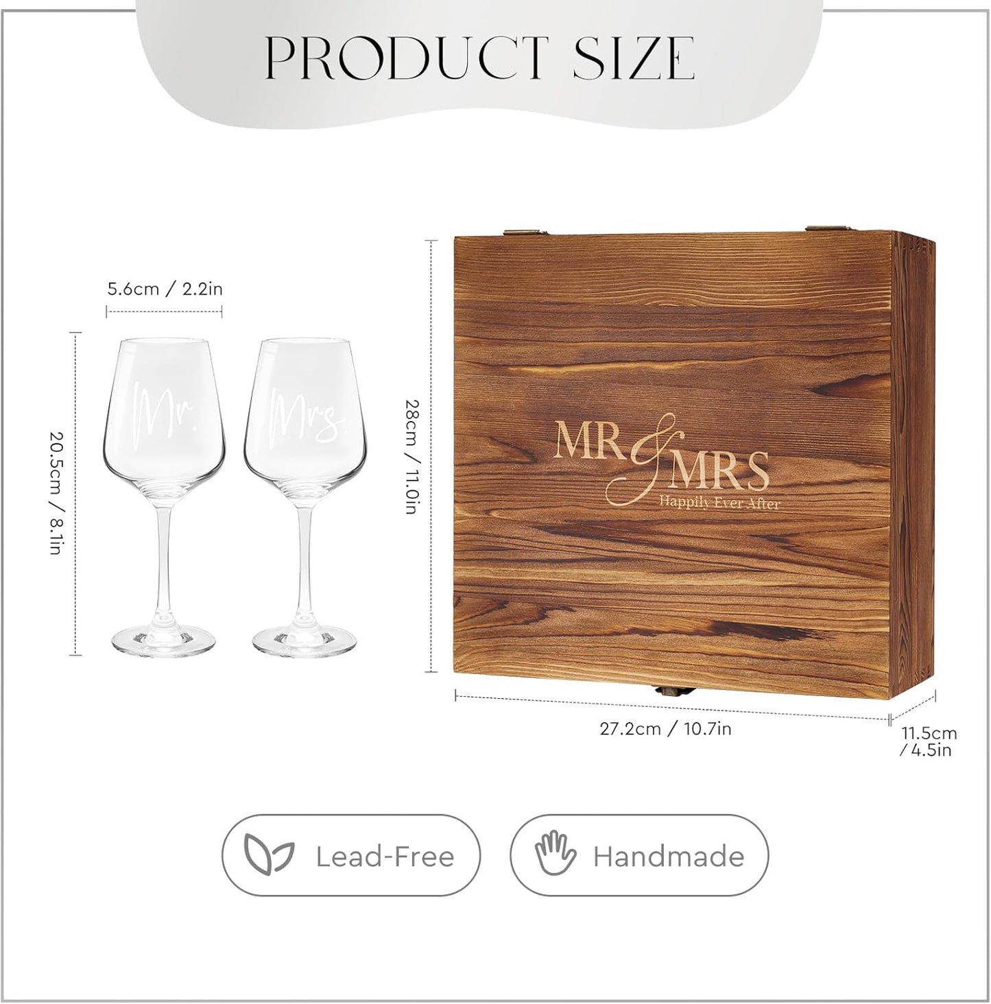 AW BRIDAL Mr and Mrs Wine Glasses Wedding Gifts for Couples 2025, Engagement Gift for Newlyweds, Bridal Shower and Bachelorette Gifts for Bride, Wine Opener Stopper and Engraved Wooden Keepsake Box