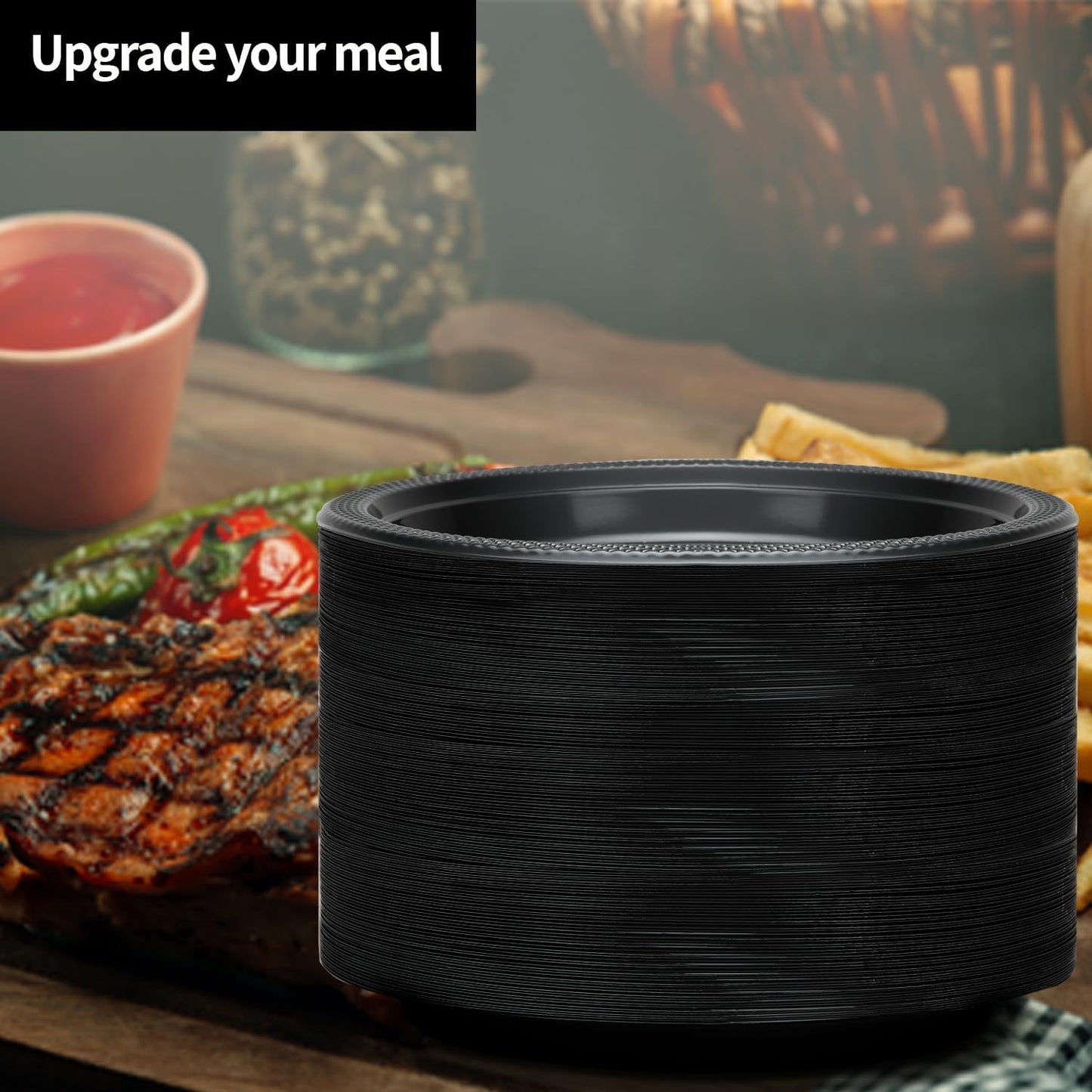 Hanna K. Signature Collection Black Plastic Plates 7 Inch - 600 count Solid Round Party For Weddings, BBQs, Birthday Disposable Dessert (81070 (case))