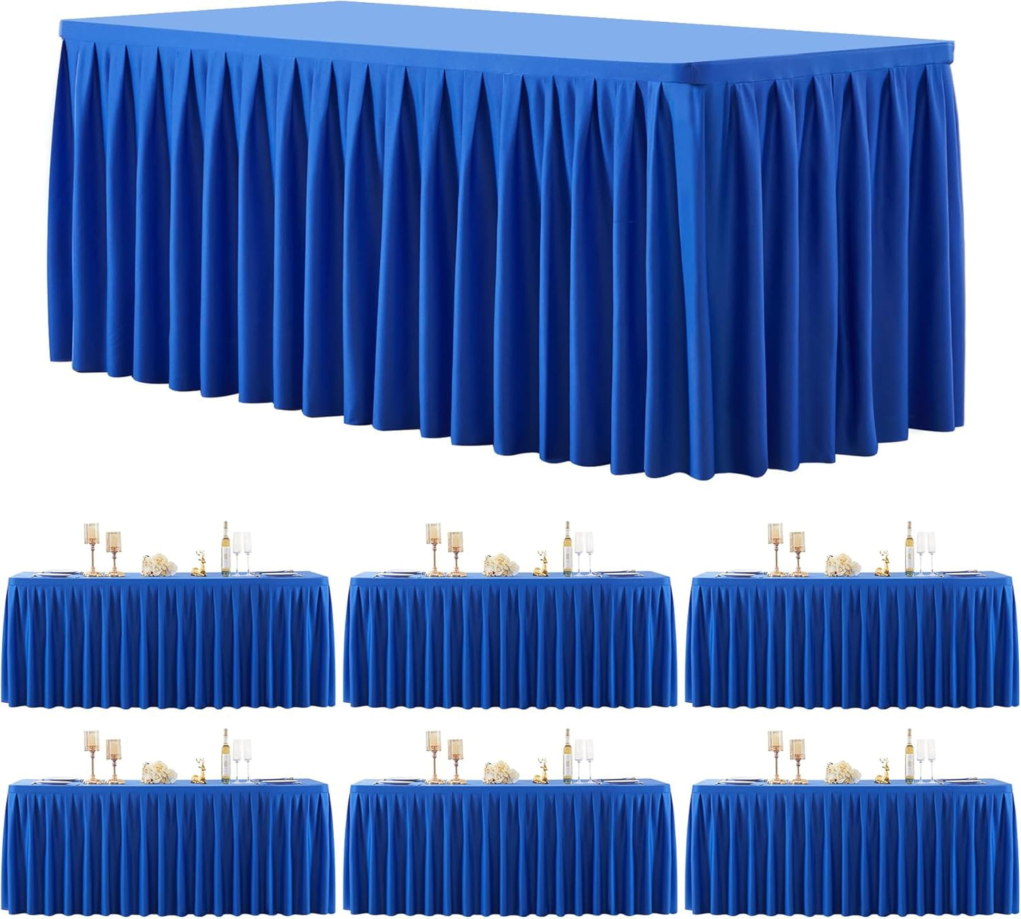 6 Pack Royal Blue Rectangle Tablecloth 6 FT Stretch Spandex Fitted Table Cloth for 6 Foot Rectangle Tables Banquet Tablecloths Wrinkle Free Table Cover Skirt Ruffle Tablecloths for Party Wedding