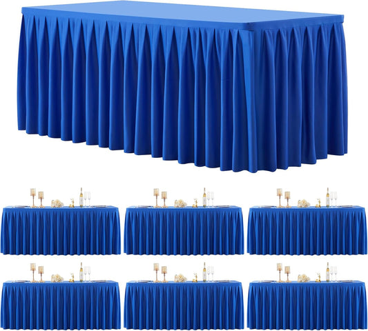 6 Pack Royal Blue Rectangle Tablecloth 8 FT Stretch Spandex Fitted Table Cloth for 8 Foot Rectangle Tables Banquet Tablecloths Wrinkle Free Table Cover Skirt Ruffle Tablecloth for Party Wedding