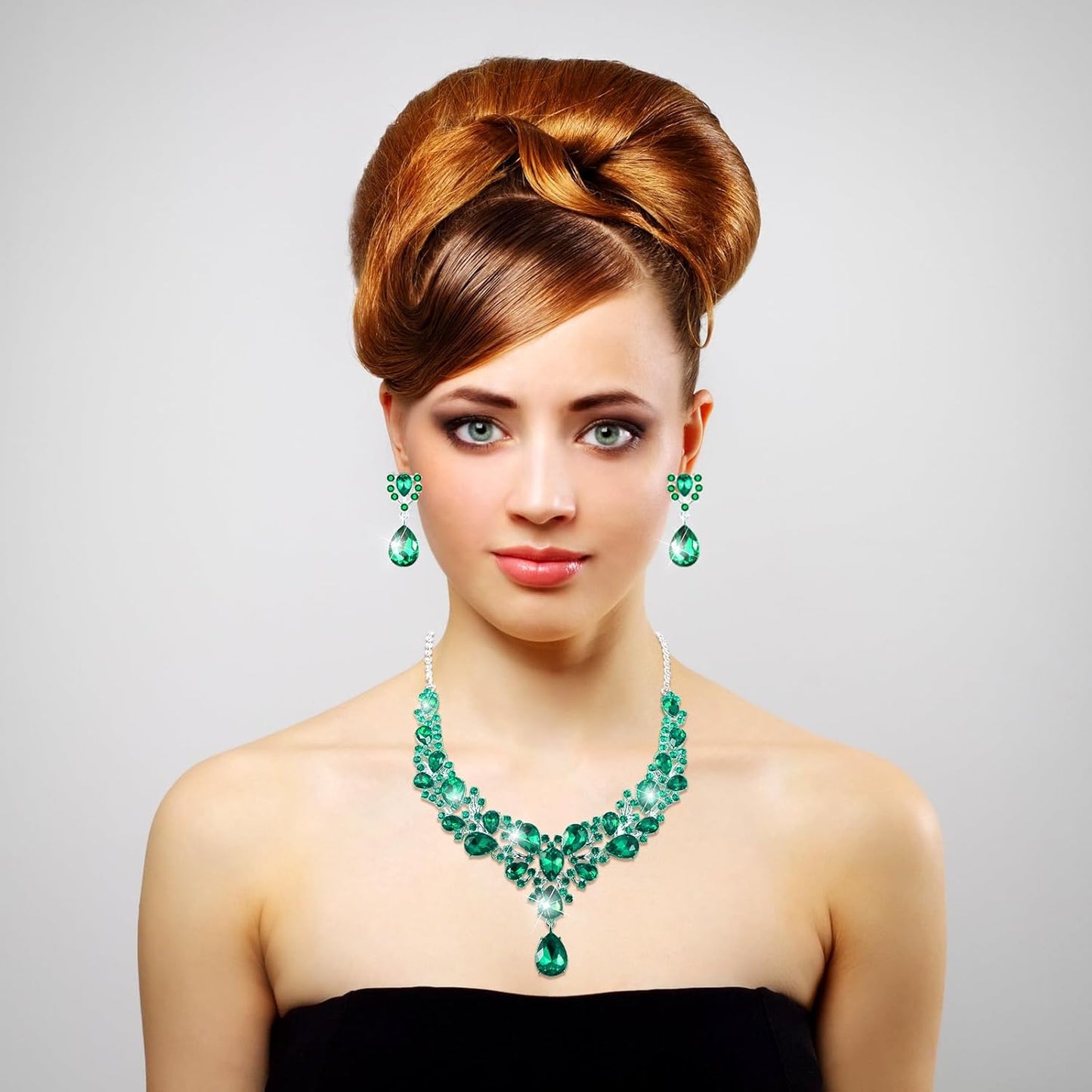 Hicarer Bridal Teardrop Cluster Crystal Jewelry Set for Women Necklace Earrings Wedding