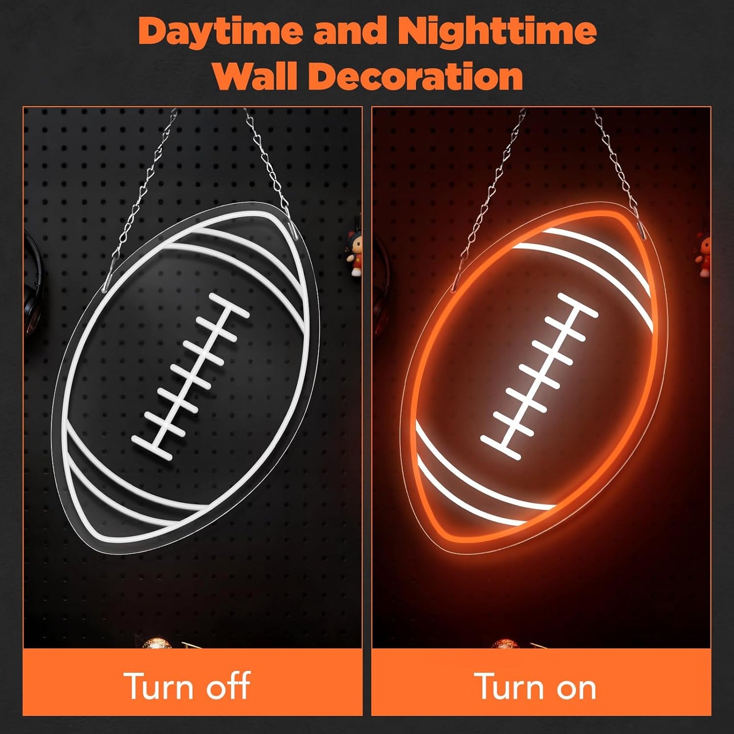 Football Neon Sign for Wall Decor, Football LED Signs for Teens, Dimmable USB-Powered Rugby Light with ON/OFF Switch for Kids, Man Cave, Boys' & Game Rooms, Gift for Rugby Fans