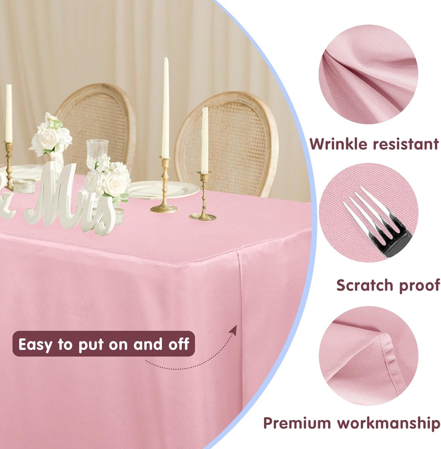 HolidayIdeas Pink Fitted Table Covers - 96 x 30 Inch - 2 Pack Rectangle Tablecloths for 8 Foot Tables, Polyester Fabric Tablecloth for Parties, Baby Shower, Wedding, Trade Show