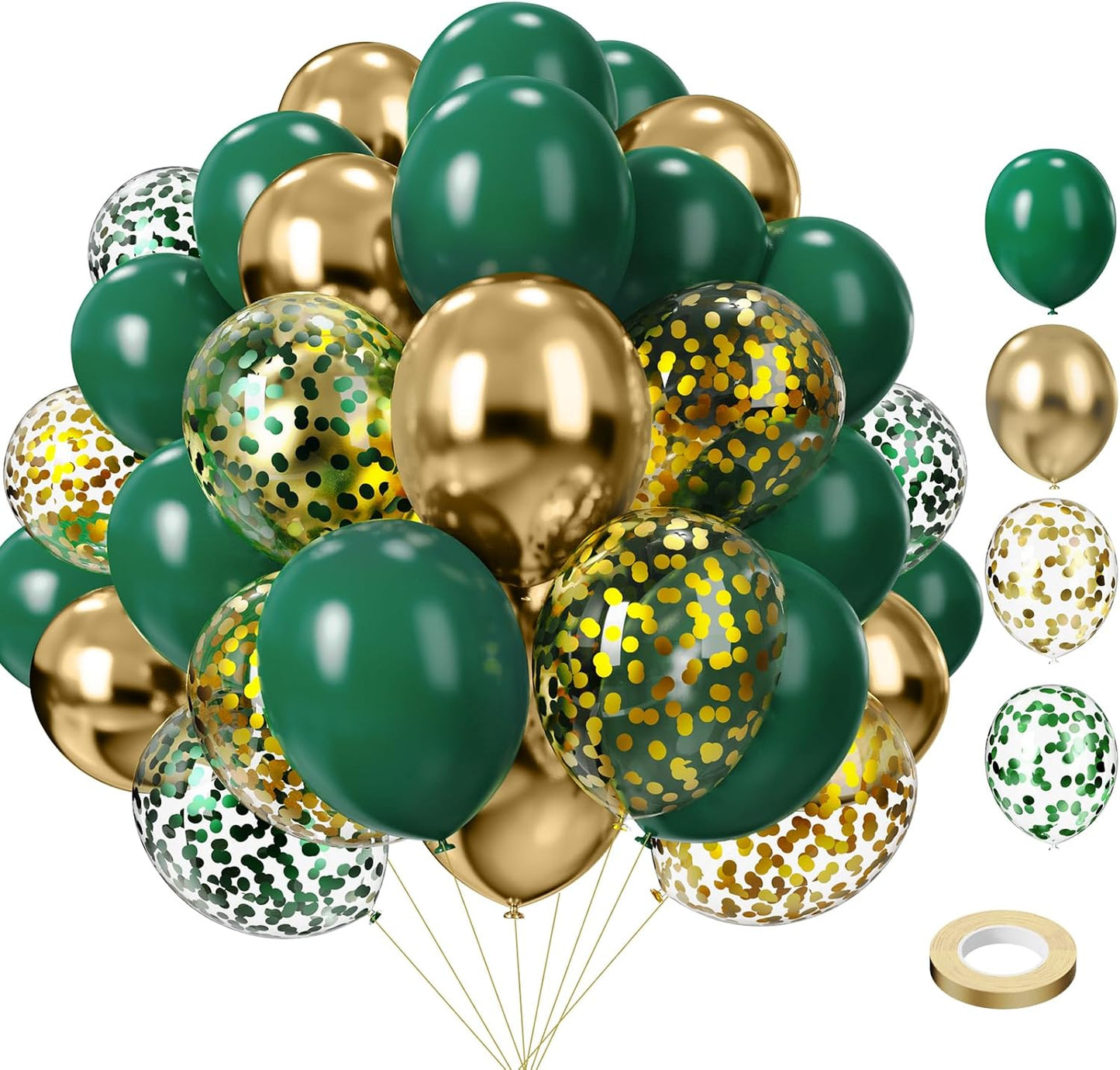 Green and Gold Balloons, 75PCS Dark Green and Metallic Gold Balloons of 12in and 5in Green Gold Party Decorations for Birthday,St.Patrick's Day,Graduation,Jungle Party