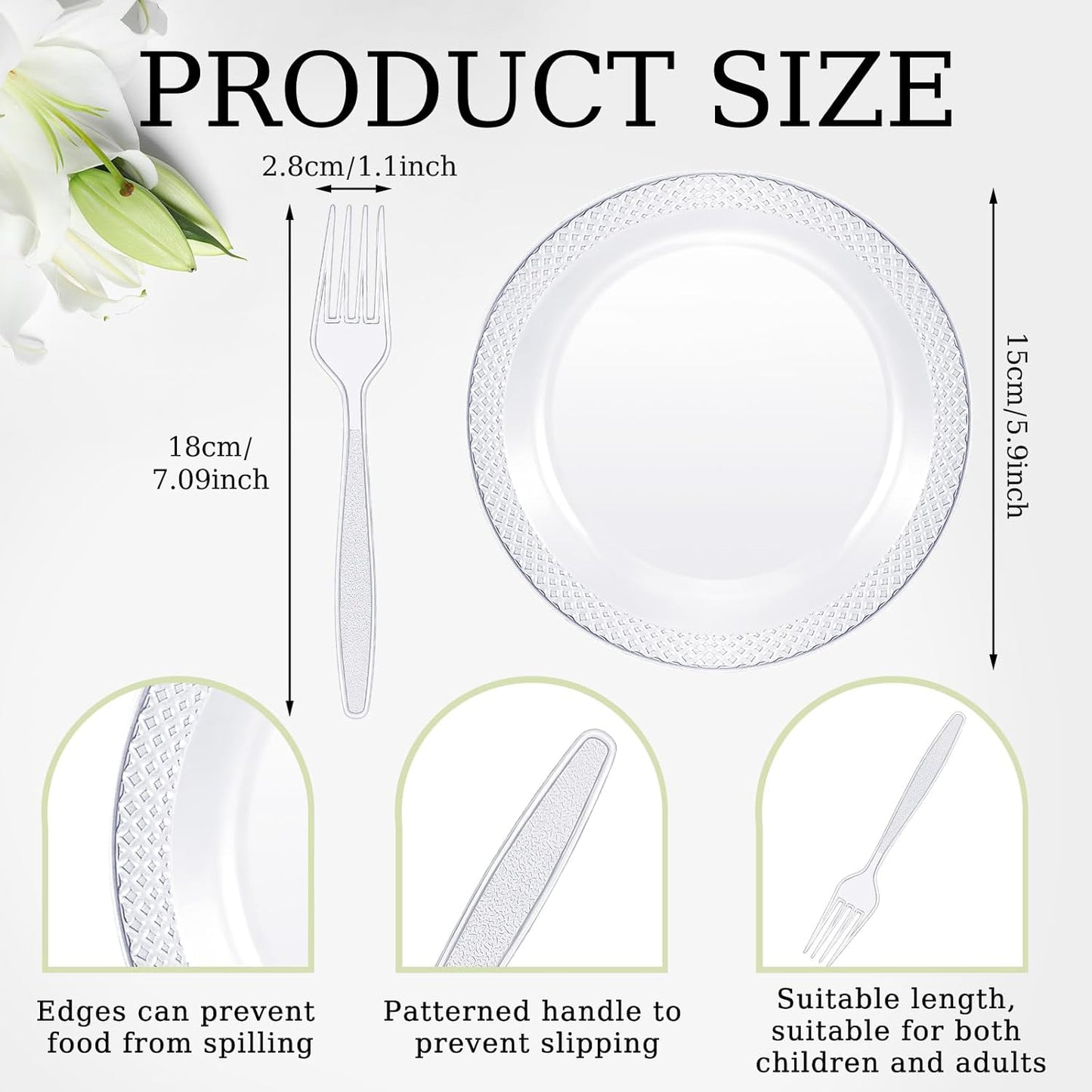 Hushee 400 Pcs 6 Inch Plastic Dessert Plates with Forks for Cake Appetizer, 300 Disposable Plates and 300 Plastic Forks for Wedding Birthday Party Event Bulk (Clear)