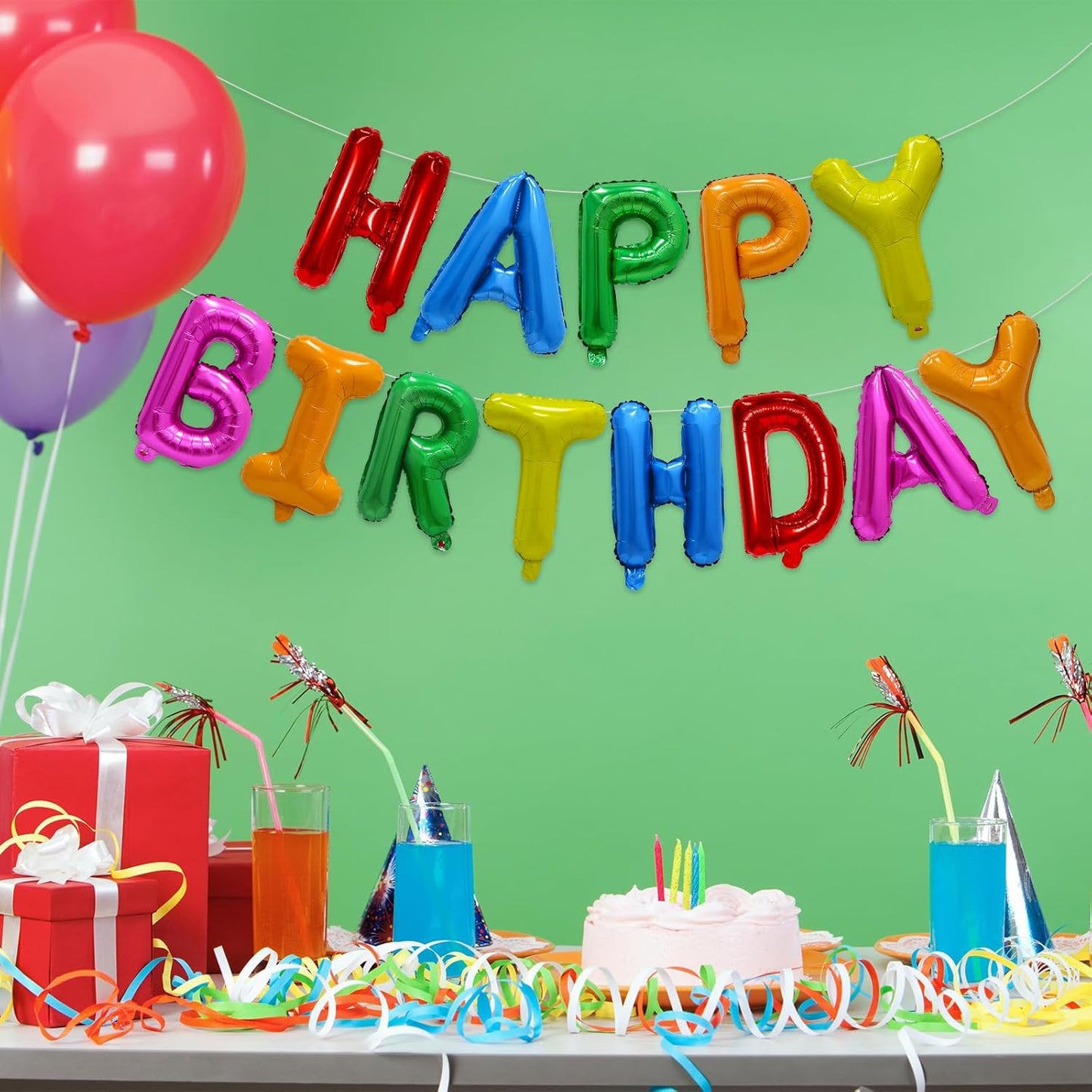 Rainbow Happy Birthday Balloon Banner, 16 Inch Foil Mylar Happy Birthday Balloons Letters, Reusable Colorful Happy Birthday Sign, Rainbow Birthday Decorations for Women, Boys and Girls