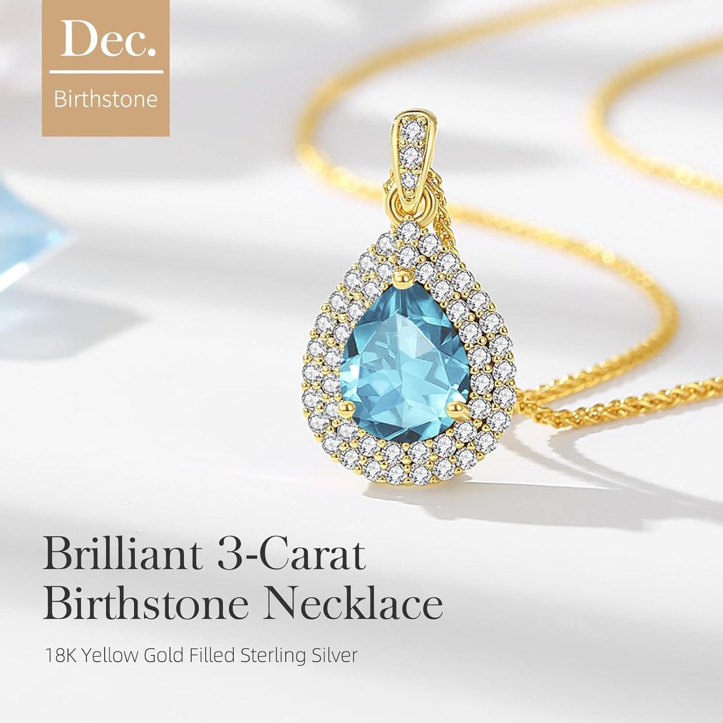 Gold Necklace for Women-Teardrop Birthstone Pendant-18K Gold Plated Chain with Light-Up Gift Box, Jewelry for Women,Anniversary Birthday Gifts for Her Wife Girlfriend Mom,Womens Jewelry