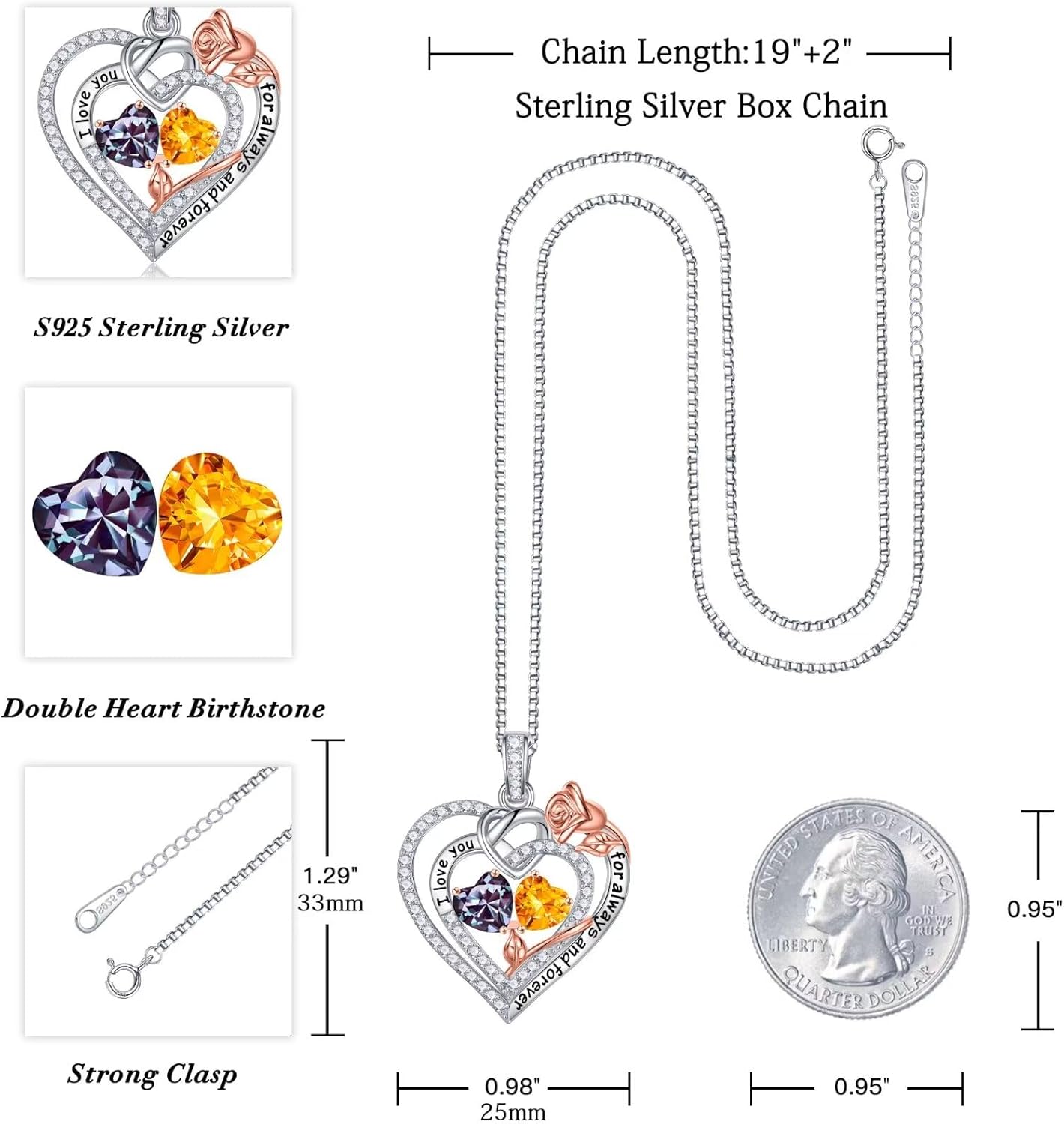 Iefil Christmas Gifts for Wife Women - 925 Sterling Silver Double Birthstone Necklace, Anniversary Birthday Gifts for Women, Jewelry Gift for Wife Girlfriend Mom Her