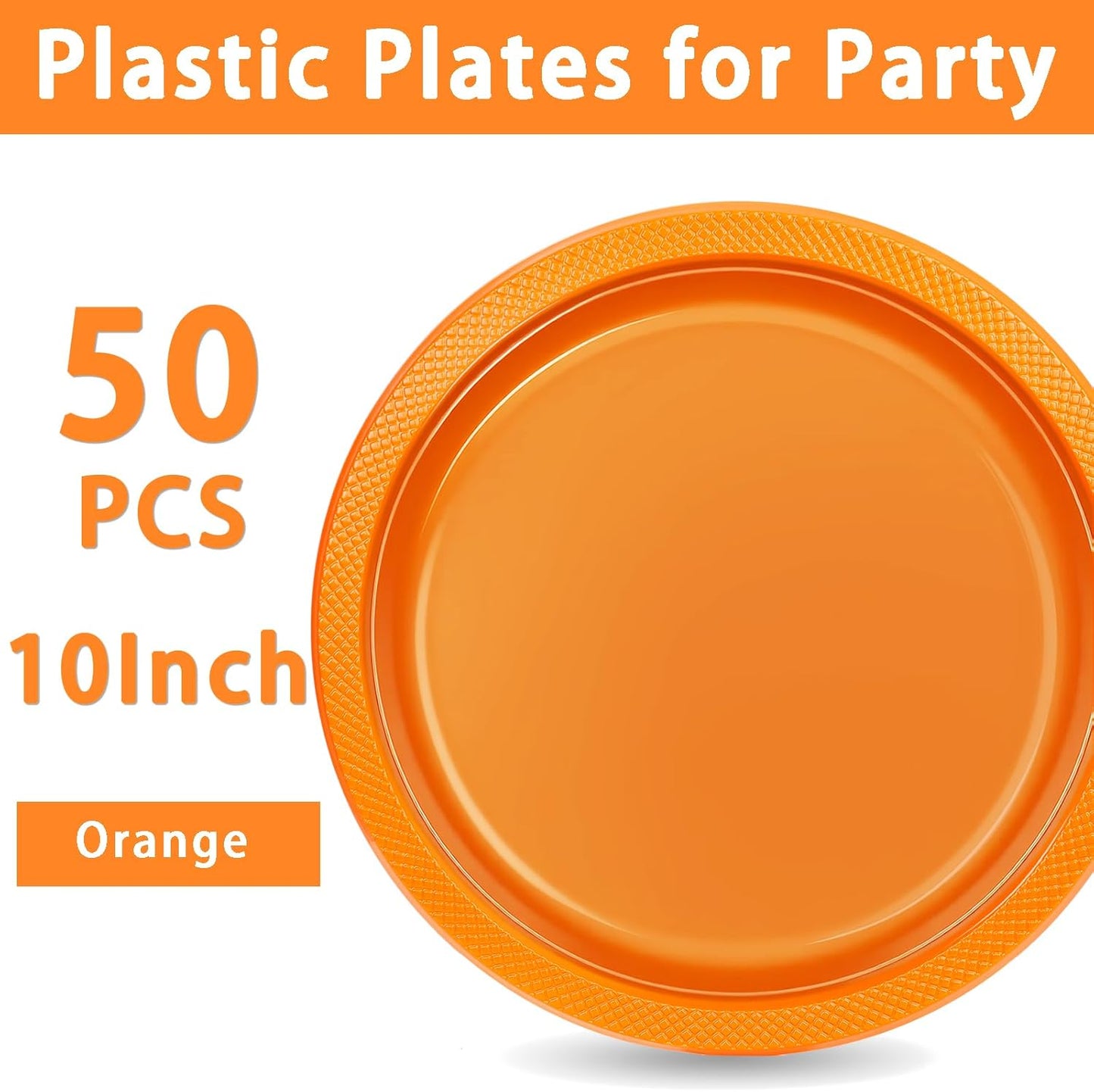 WELLIFE Orange Plastic Plates 10 Inch 50 Count Disposable Plate Thanksgiving Plates for Party, Large Big Plate for Dinner Party Supplies Thanksgiving Birthday Camping BBQ
