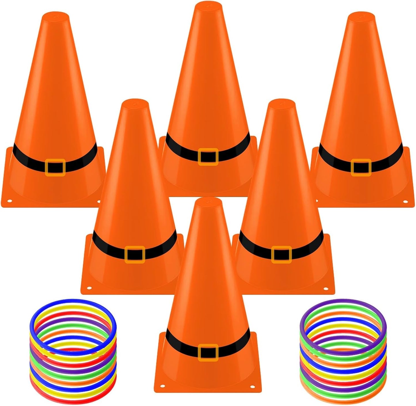 24 PCS Fall Festival Thanksgiving Ring Toss Game Kit 6 Orange Black Cones 18 Toss Rings - Outdoor/Indoor Carnival Party for School, Family Party Favors & Throwing Toy