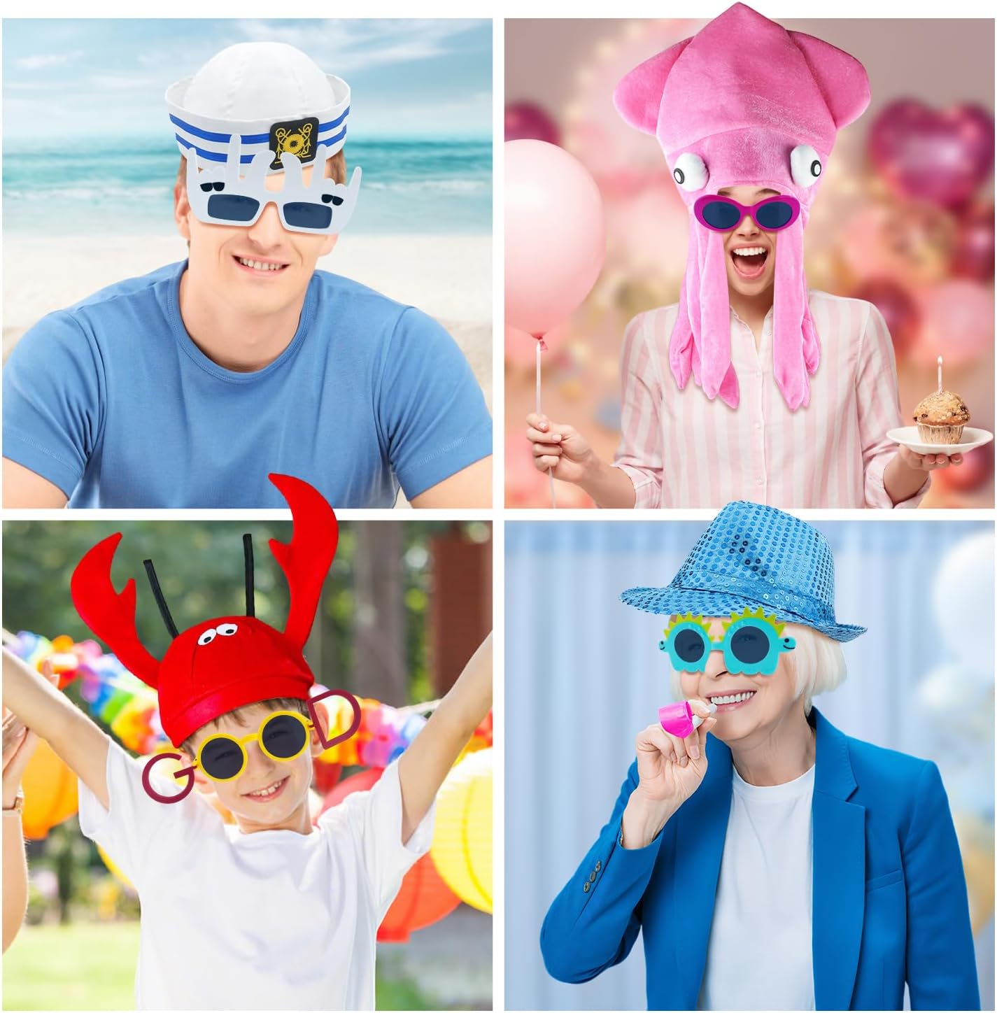 24 Funny Hats and Glasses For Photo Booth Props, 12 Assorted Crazy Party Hats, 12 Funny Party Sunglasses, Novelty Hat, Dress Up Costume Hat Accessories, Silly Hats & Novelty Glasses for Adults Teens