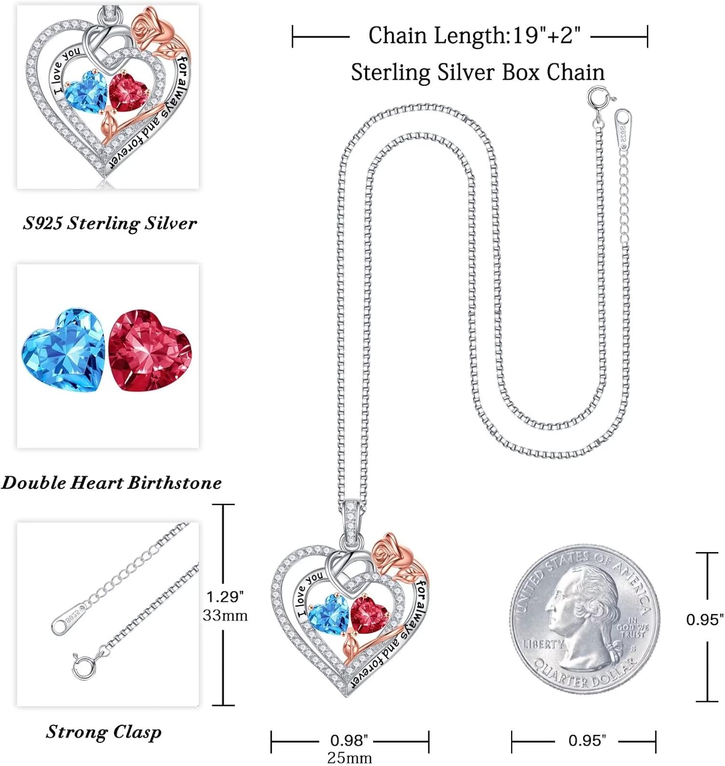 Iefil Christmas Gifts for Wife Women - 925 Sterling Silver Double Birthstone Necklace, Anniversary Birthday Gifts for Women, Jewelry Gift for Wife Girlfriend Mom Her