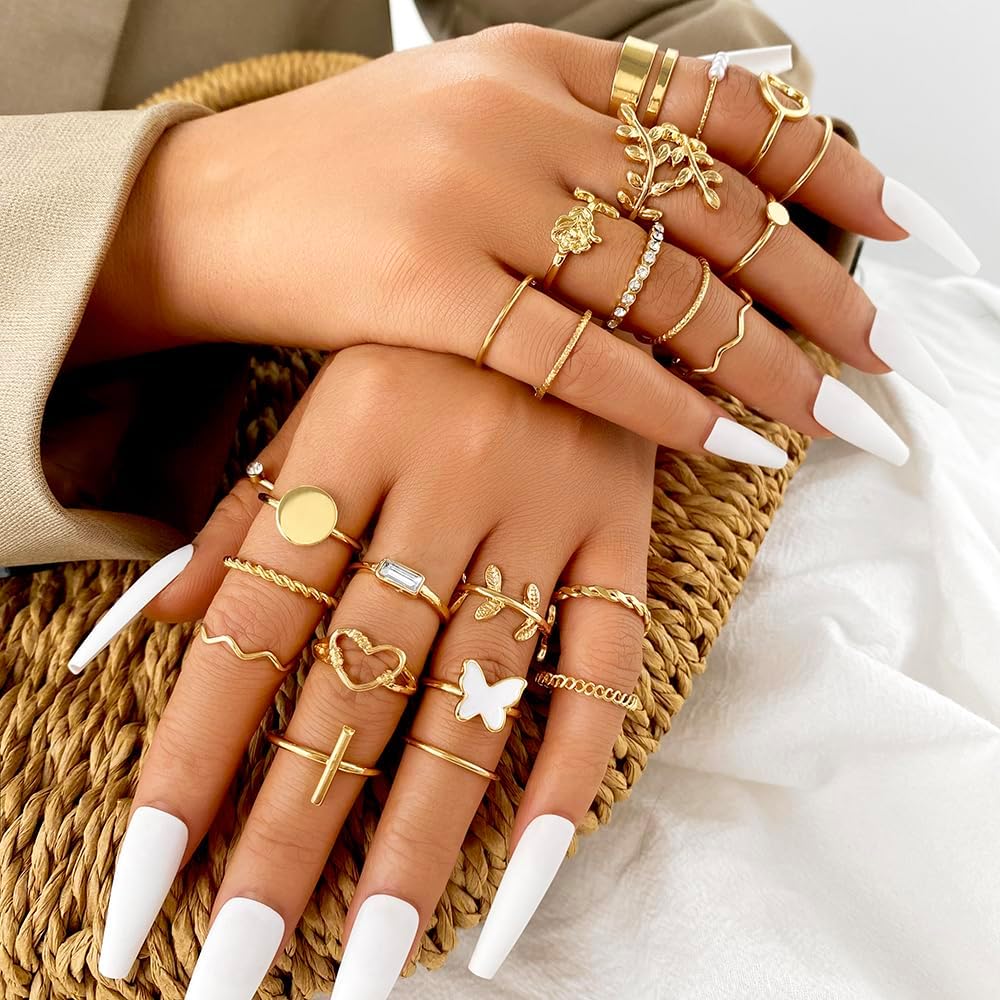 iF YOU 25 Pcs Gold Knuckle Ring Set for Women, Chunky Stackable Finger Midi Rings, Silver Simple Stacking Cute Rings Pack Trendy Stuff Jewelry Gift