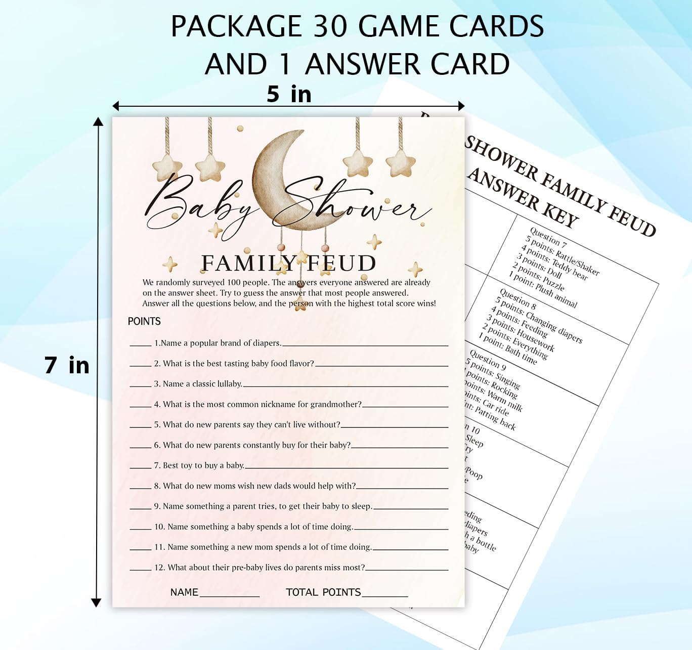 Baby Shower Family Feud Game Cards, Fun Baby Shower Game for Boy & Girl, 30 Fill in Game Cards & 1 Answer Card, Family Game Night, Baby Feud Game Supplies（bbsc05）