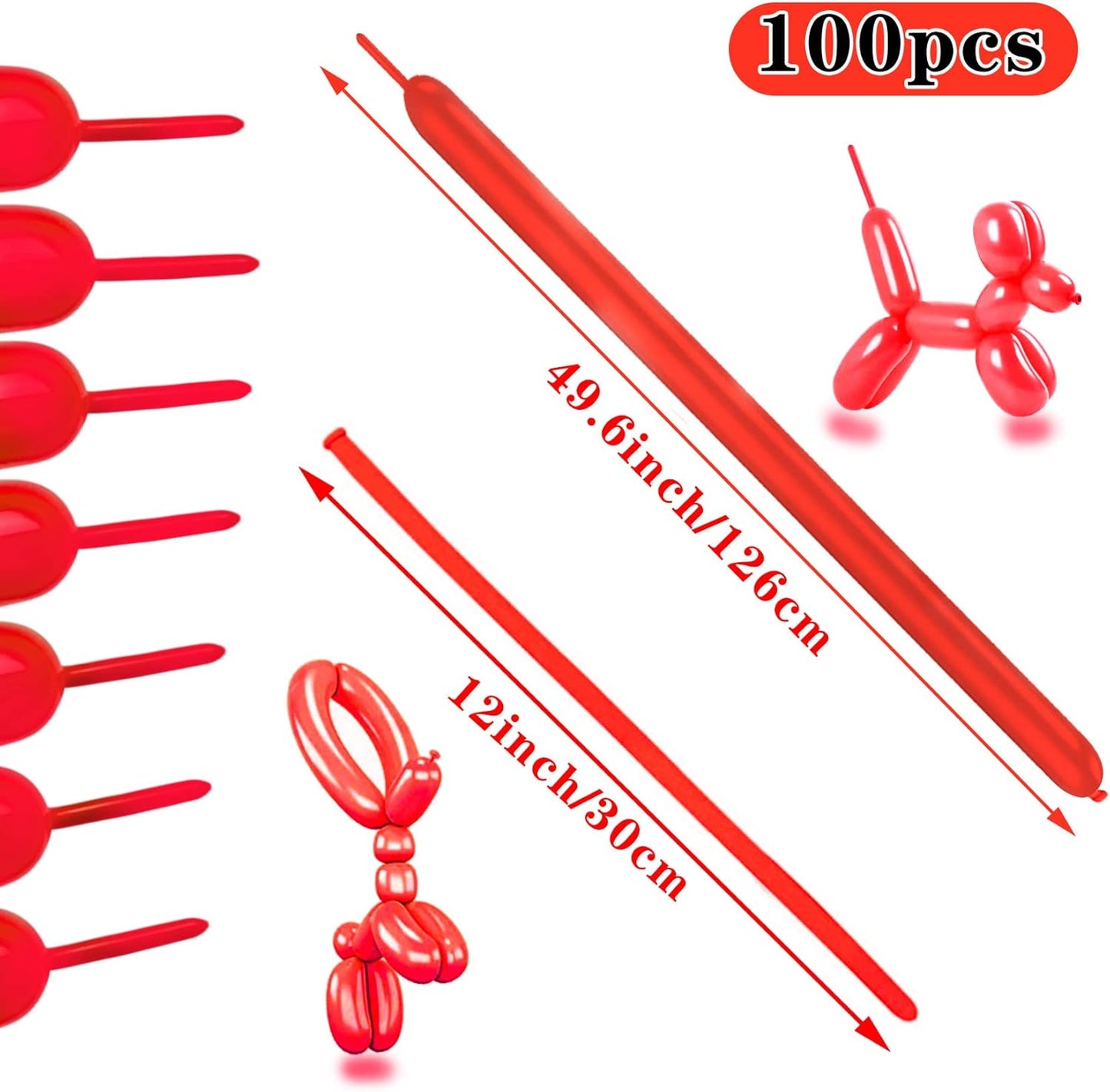 260 Long Balloons 100 Pack Red Twisting Animal Balloons Thickening Latex Modeling Long Magic Balloons for Animal Model Weddings Birthdays Festival Party Decorations