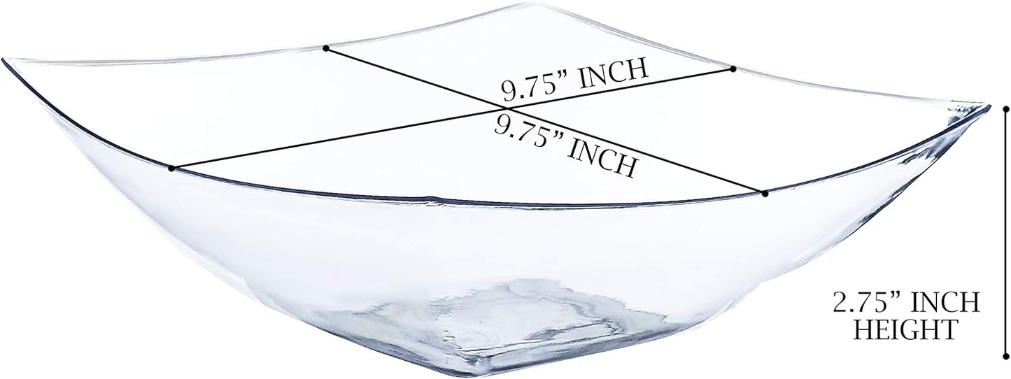 PLASTICPRO Disposable 64 ounce Square Serving Bowls, Party Snack or Salad Bowl, Large Plastic Crystal Clear Pack of 4